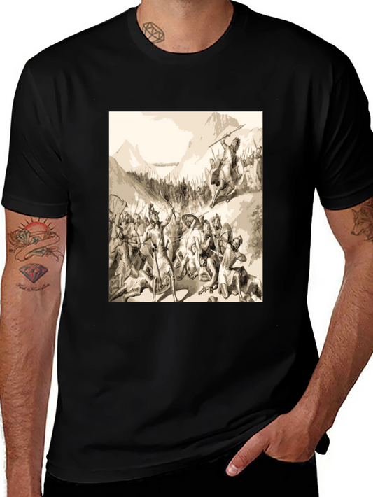Vintage Battle Scene Graphic Tee - Black