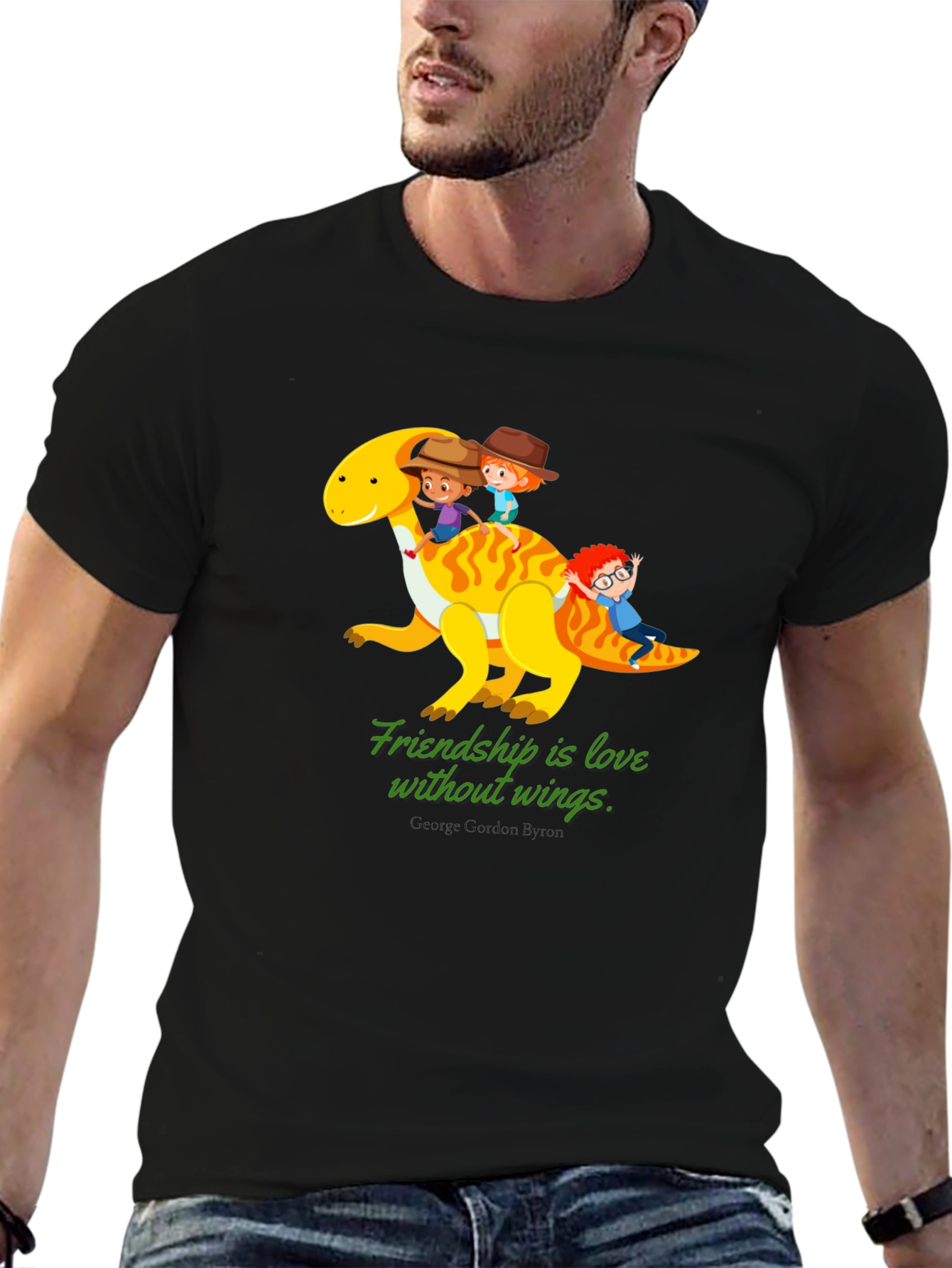 Friendship Dinosaur Kids Black Graphic T-Shirt