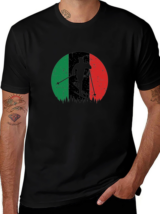 Italian Flag Ski T-Shirt - Black