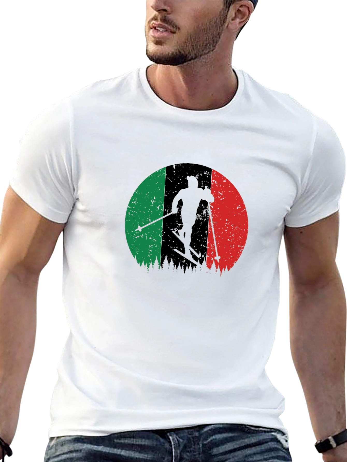Italian Flag Ski T-Shirt - Black