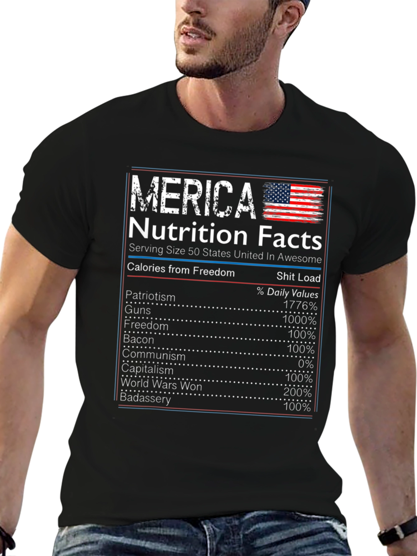 Merica Nutrition Facts Graphic T-Shirt
