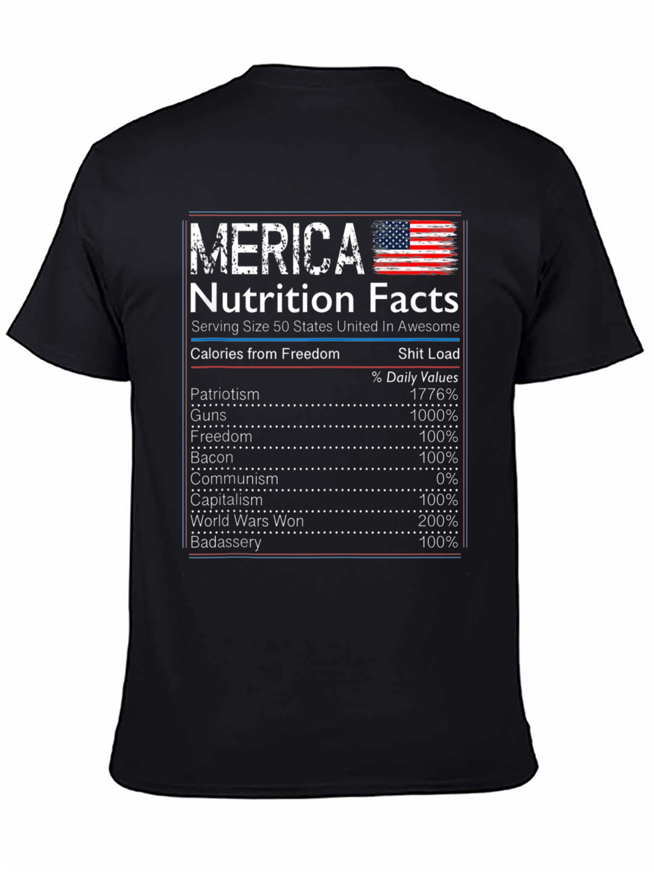 Merica Nutrition Facts Graphic T-Shirt