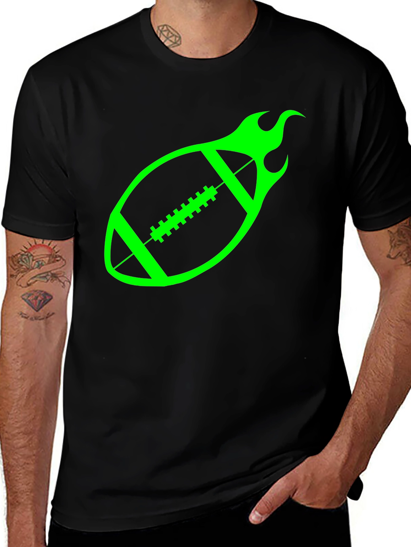 Flaming Football Graphic Tee - Black