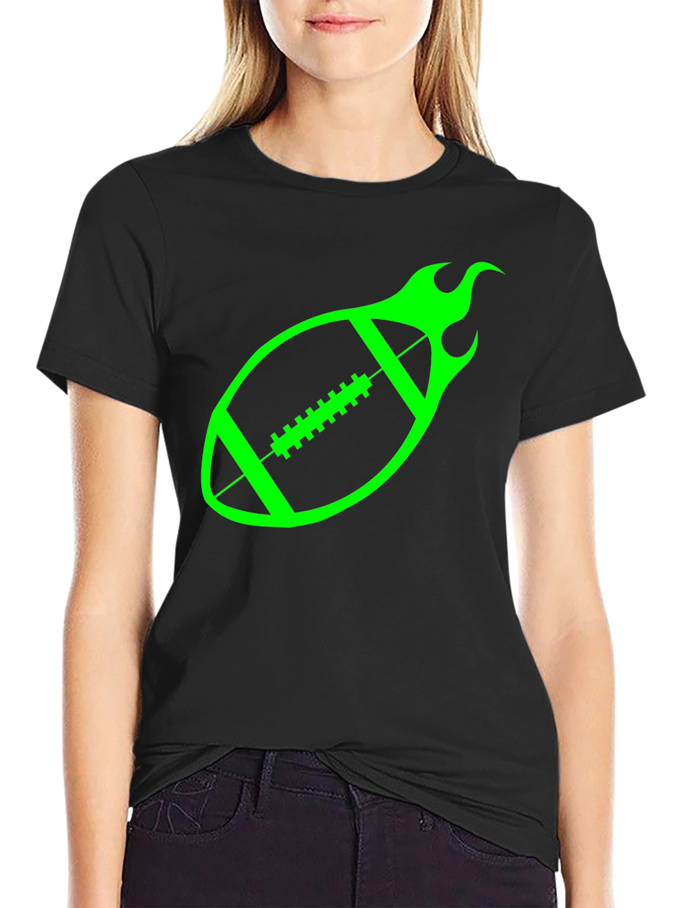 Flaming Football Graphic Tee - Black