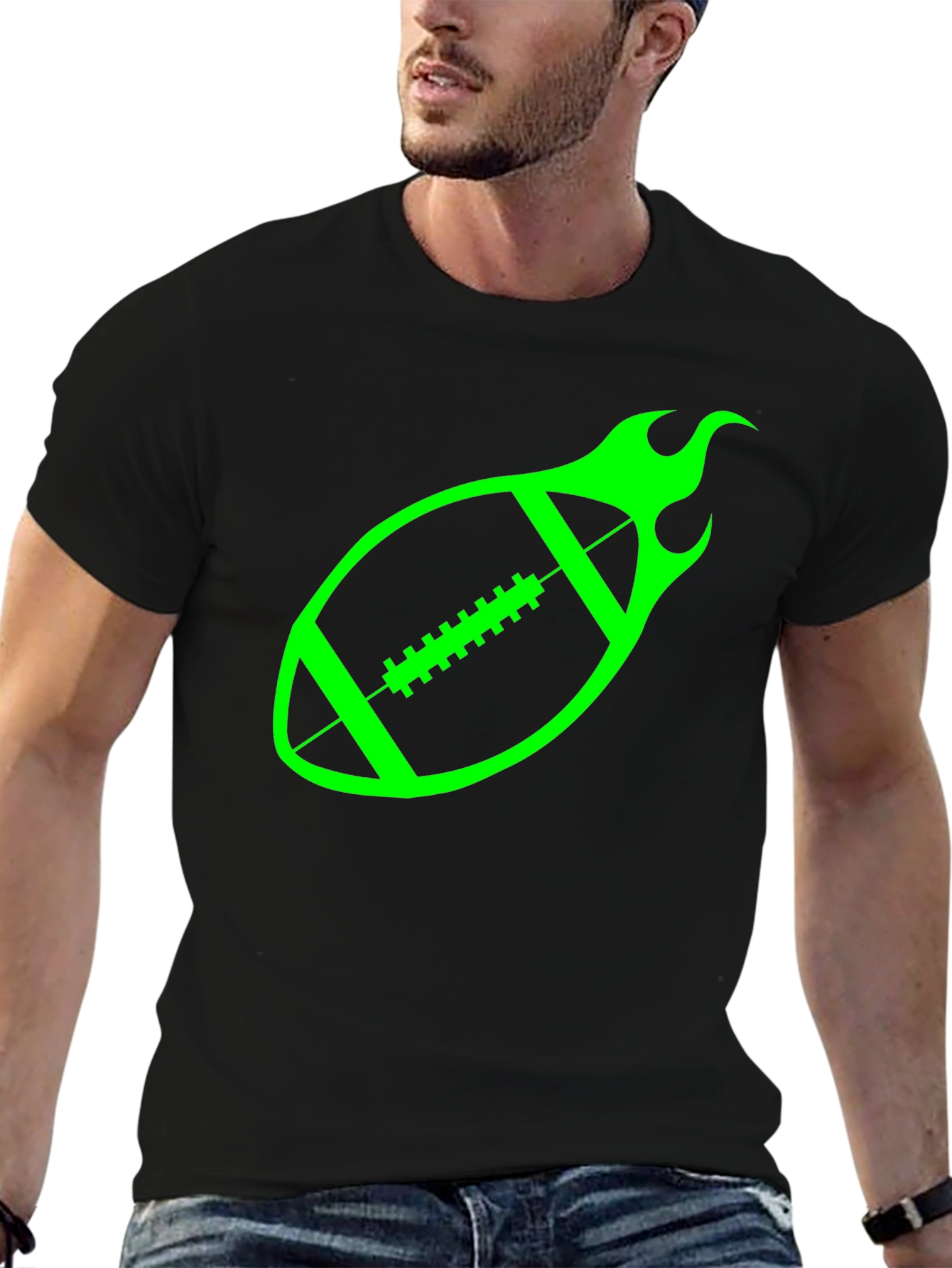 Flaming Football Graphic Tee - Black
