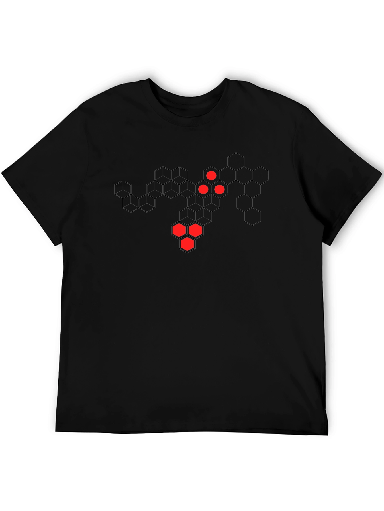 Geometric Hexagon Pattern Black T-Shirt