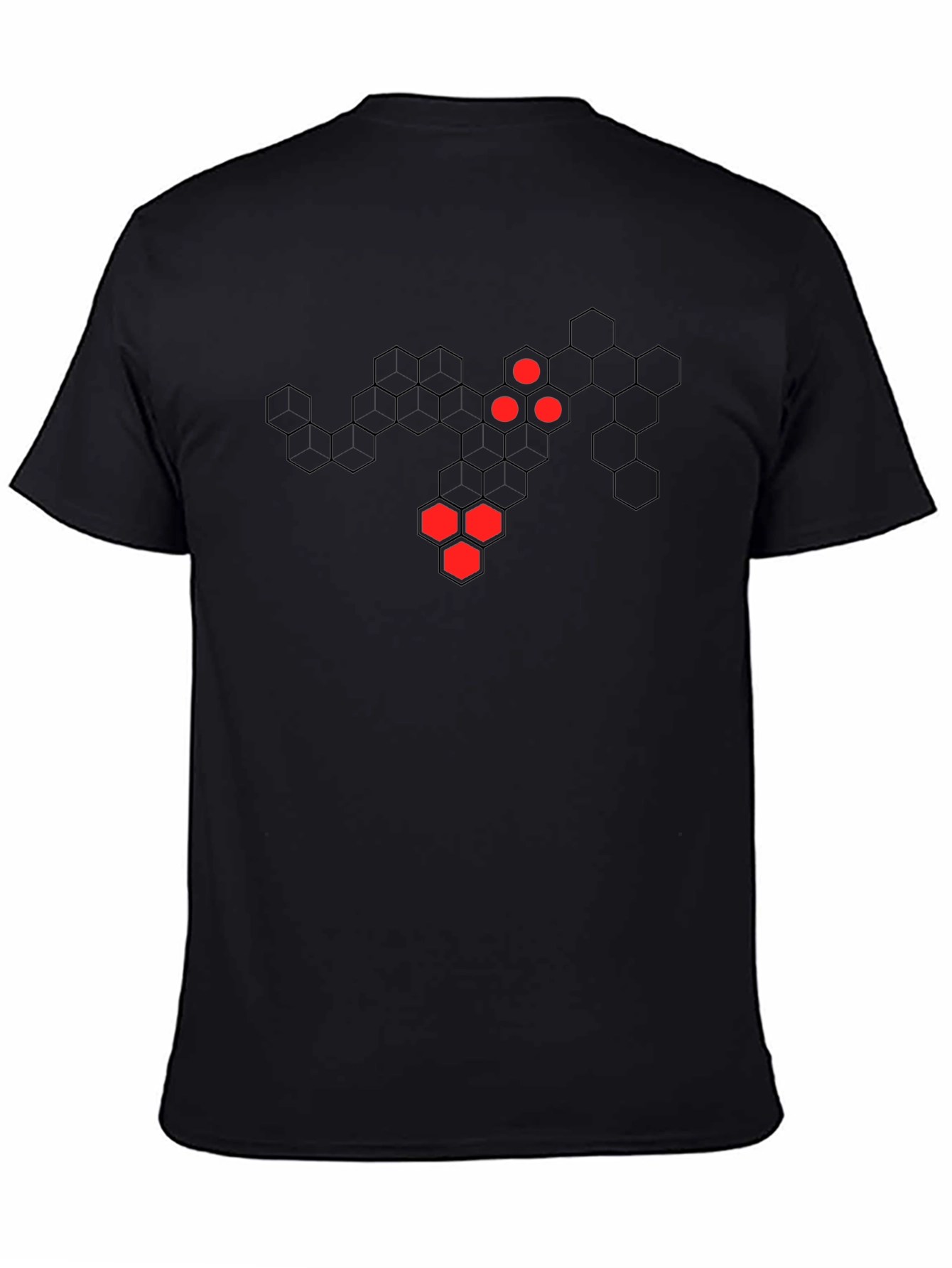 Geometric Hexagon Pattern Black T-Shirt