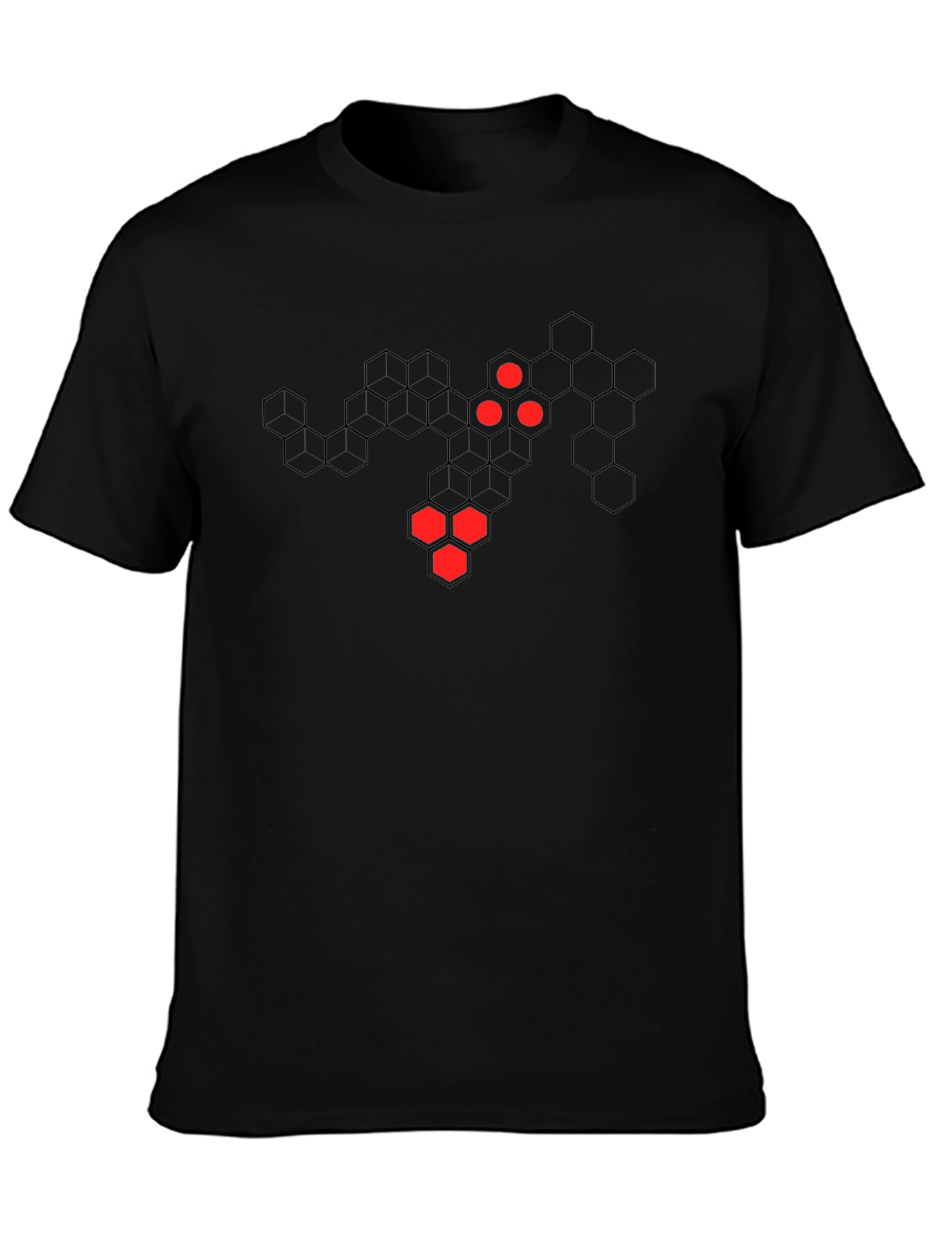 Geometric Hexagon Pattern Black T-Shirt