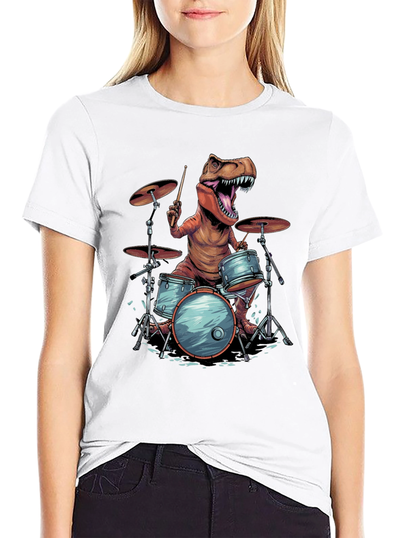 Dino Drummer T-Shirt - Rock and Rawr!