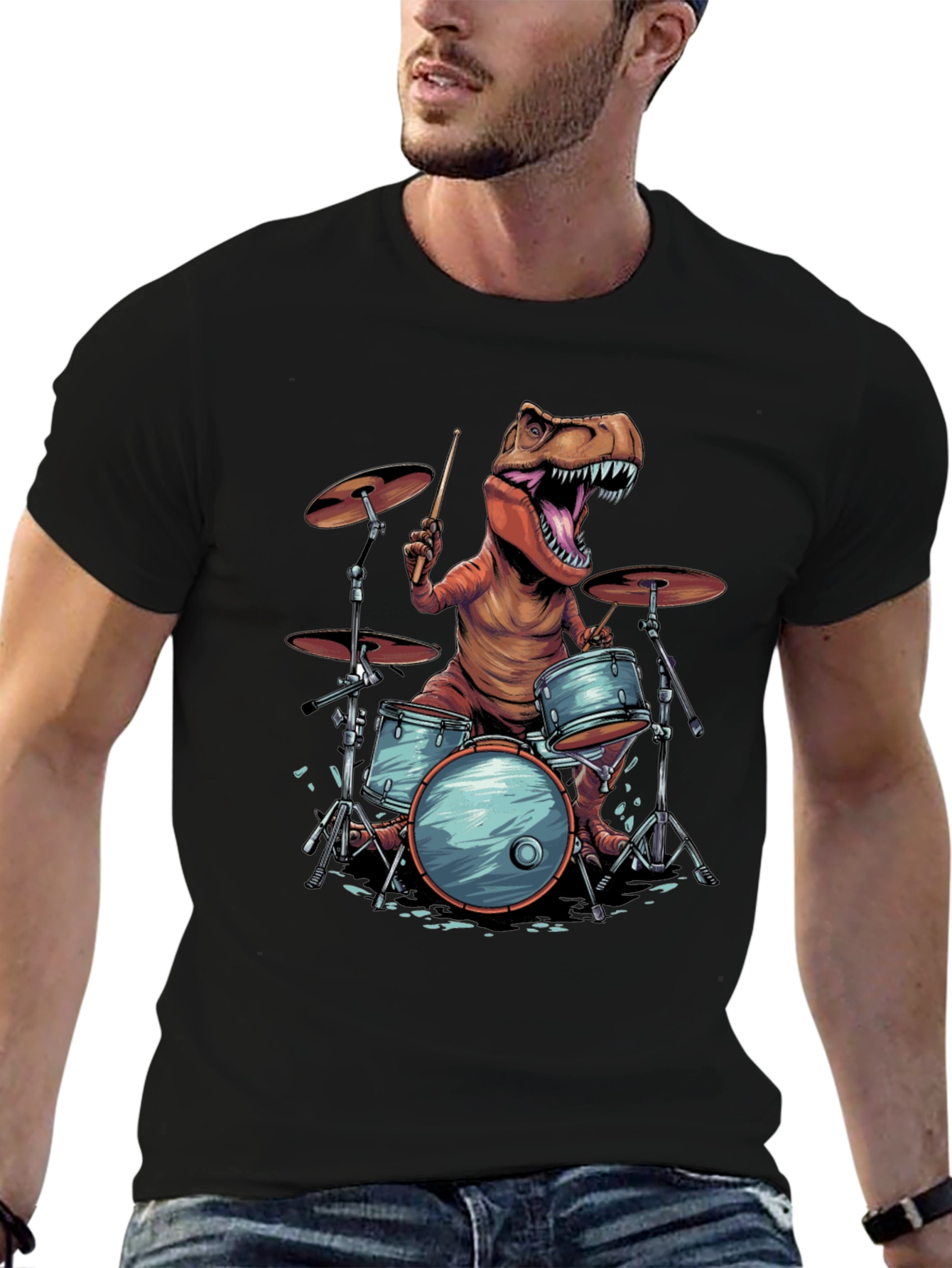 Dino Drummer T-Shirt - Rock and Rawr!