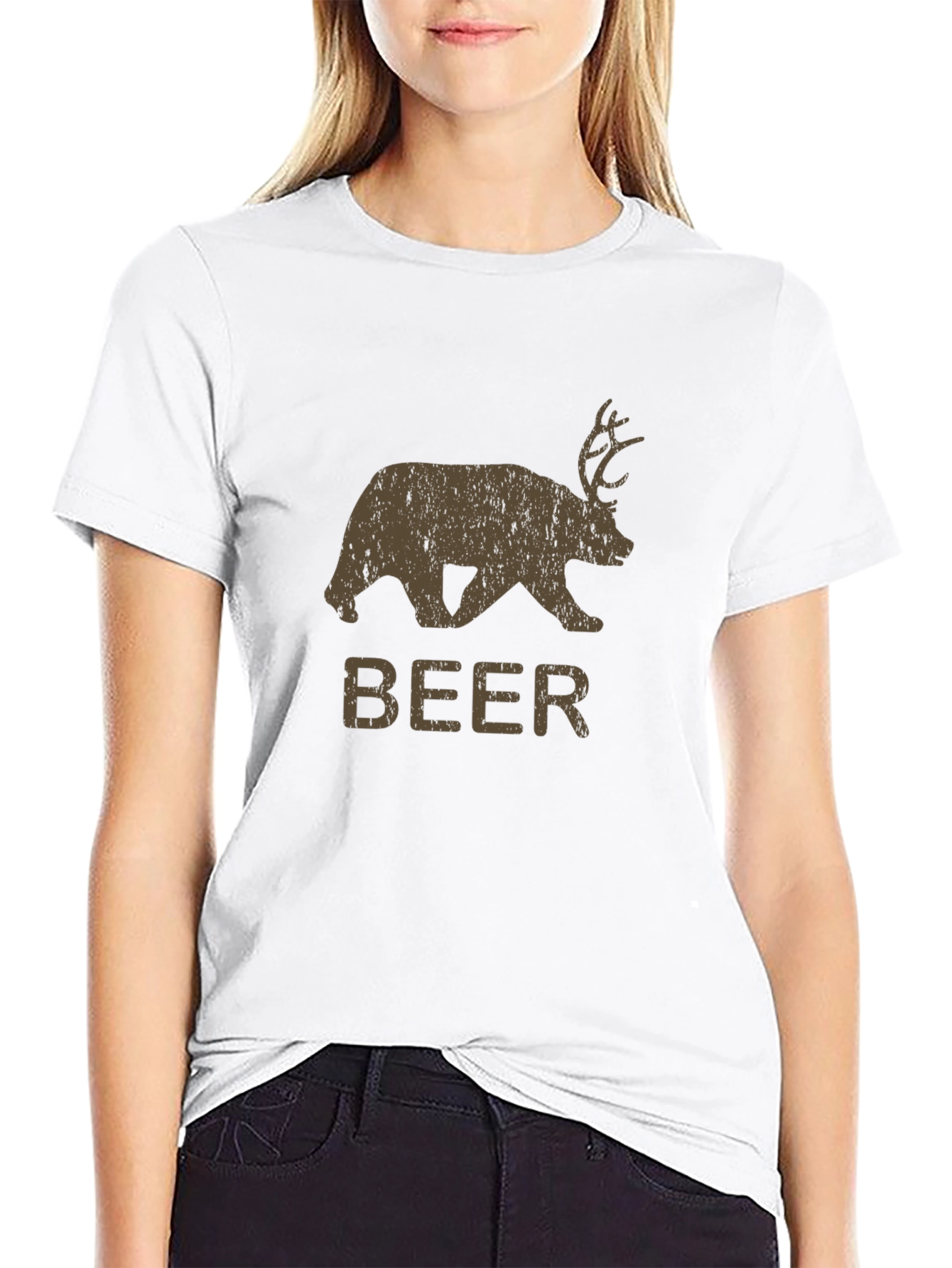 Rustic Beer Bear Antler Graphic T-Shirt