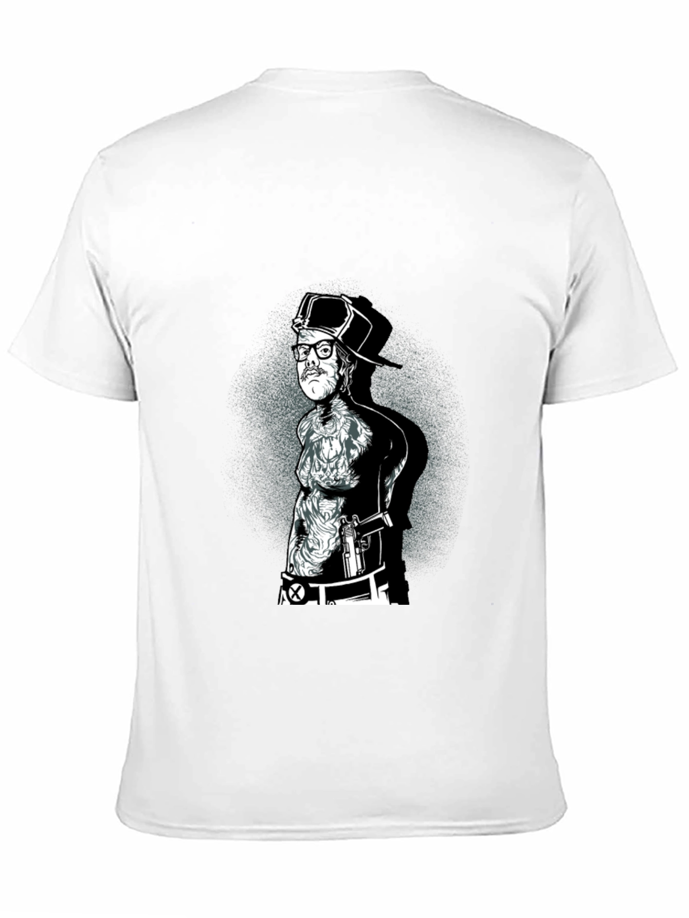 Black Graphic Tee - Tattooed Man with Gun