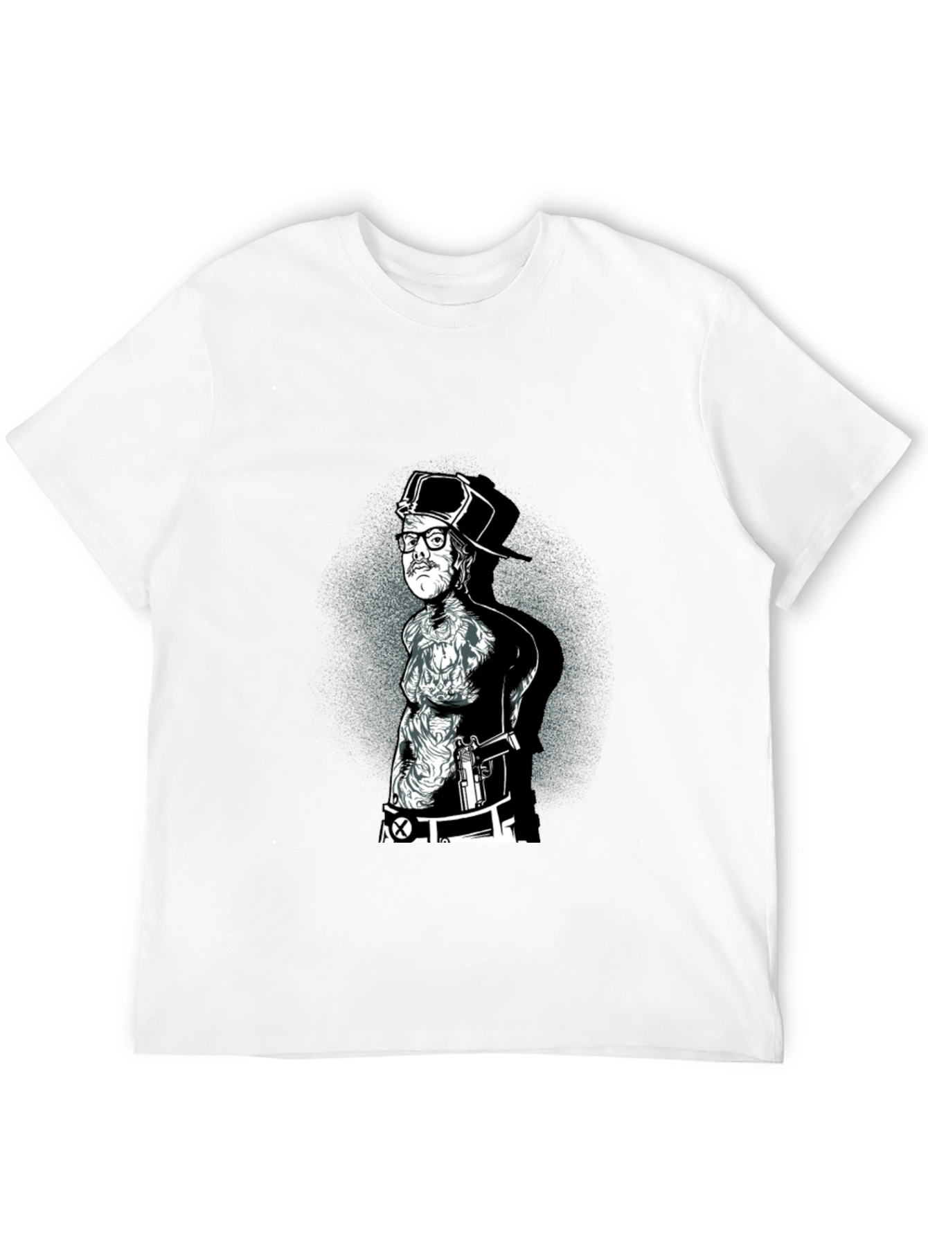 Black Graphic Tee - Tattooed Man with Gun
