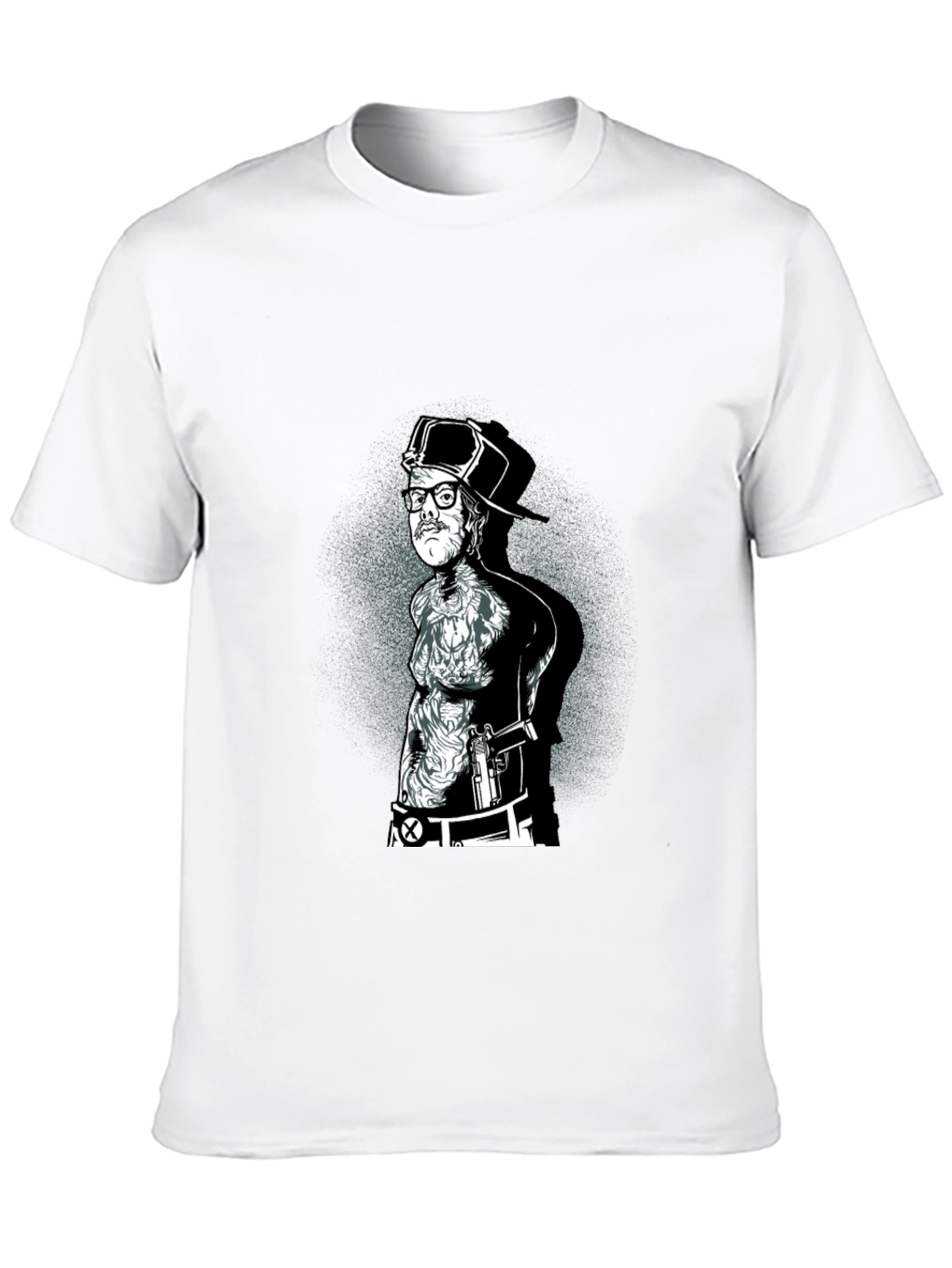 Black Graphic Tee - Tattooed Man with Gun