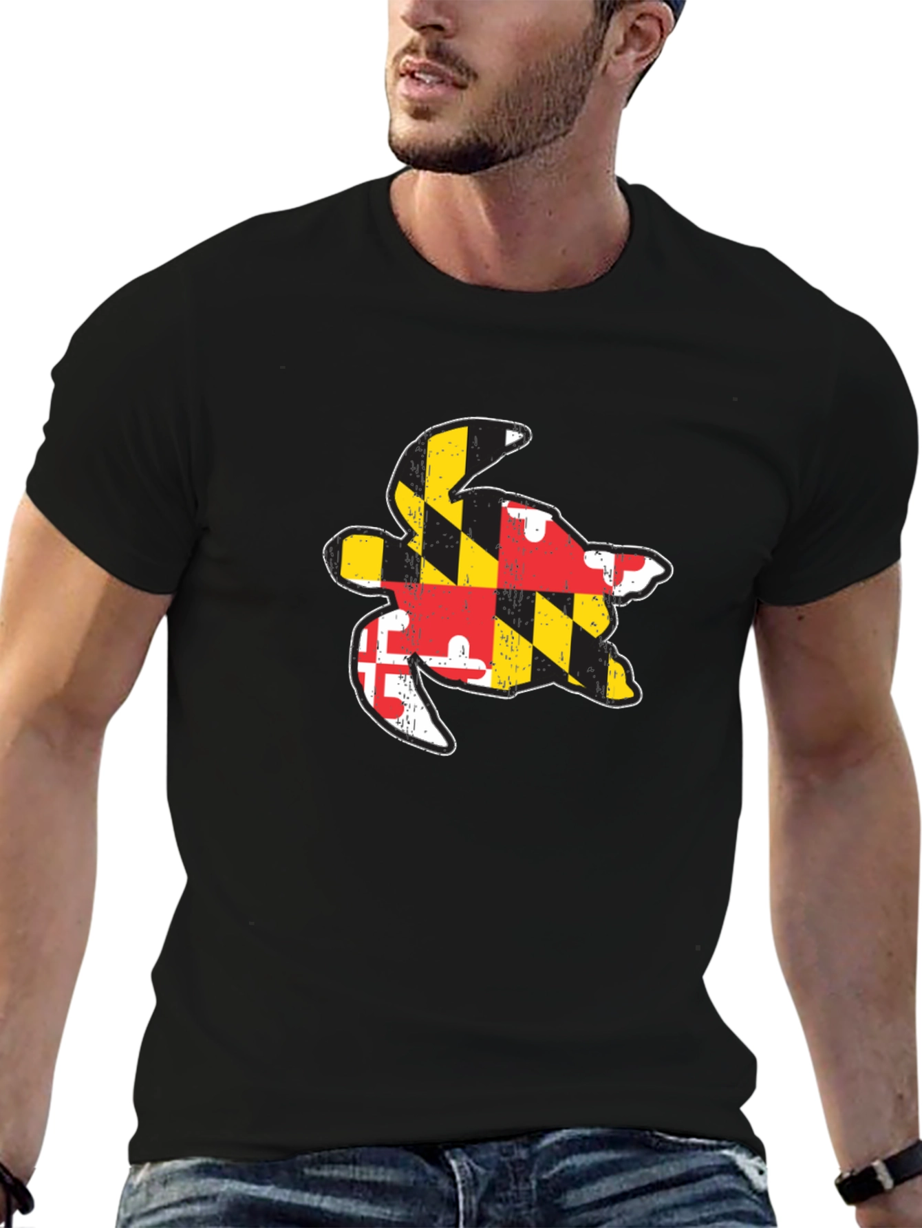 Maryland Flag Turtle Black T-Shirt