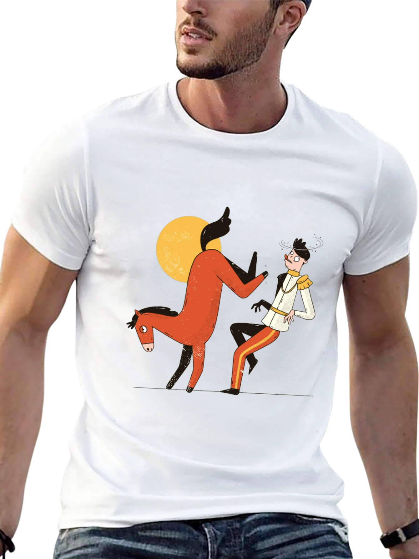 Humorous Horse & Rider Graphic T-Shirt