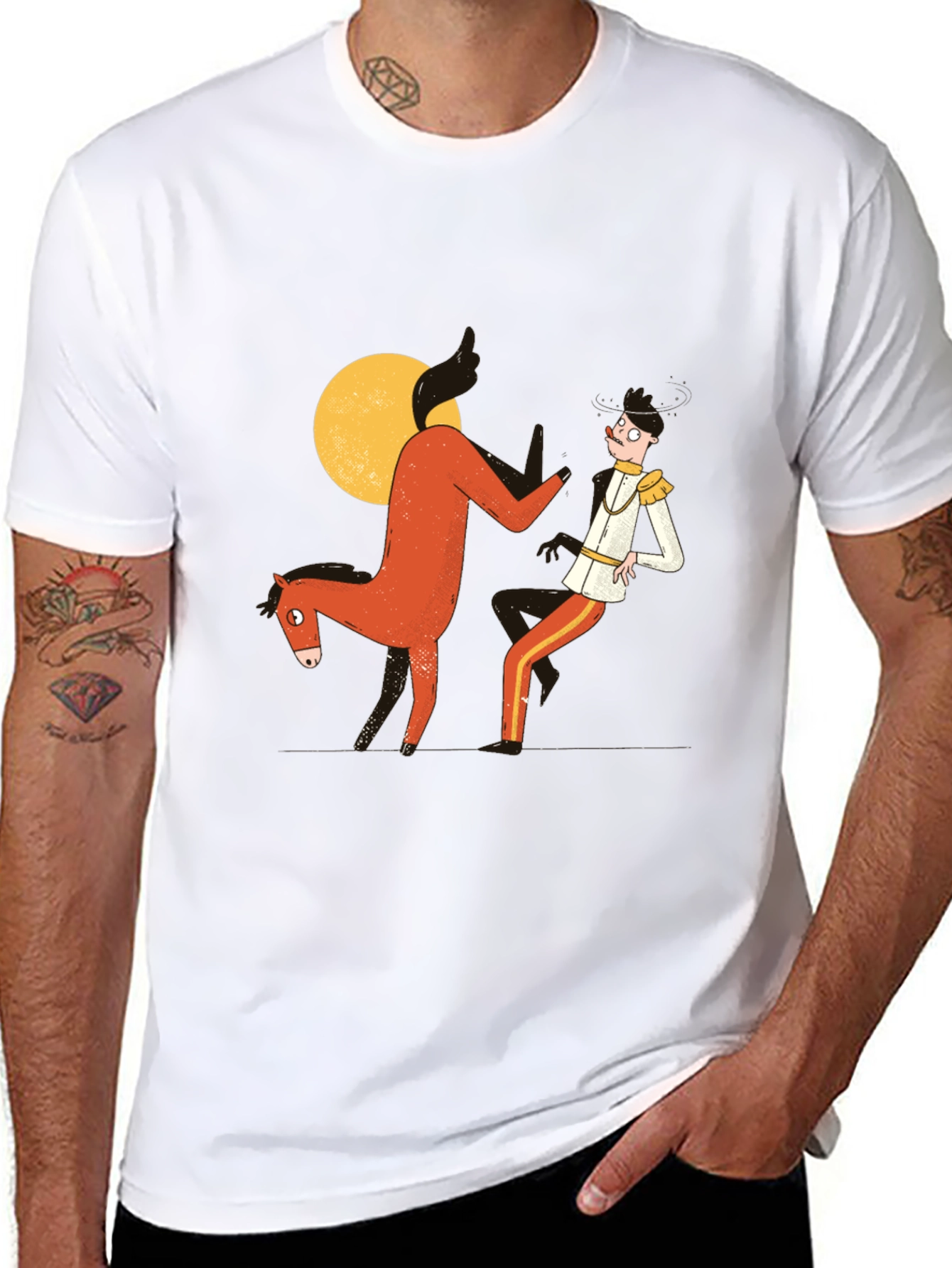 Humorous Horse & Rider Graphic T-Shirt