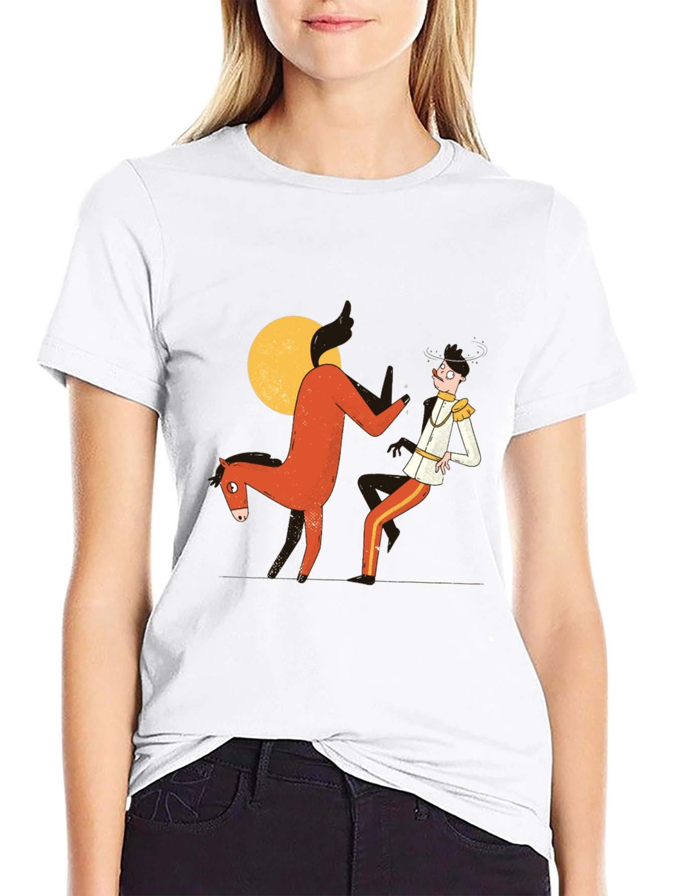 Humorous Horse & Rider Graphic T-Shirt