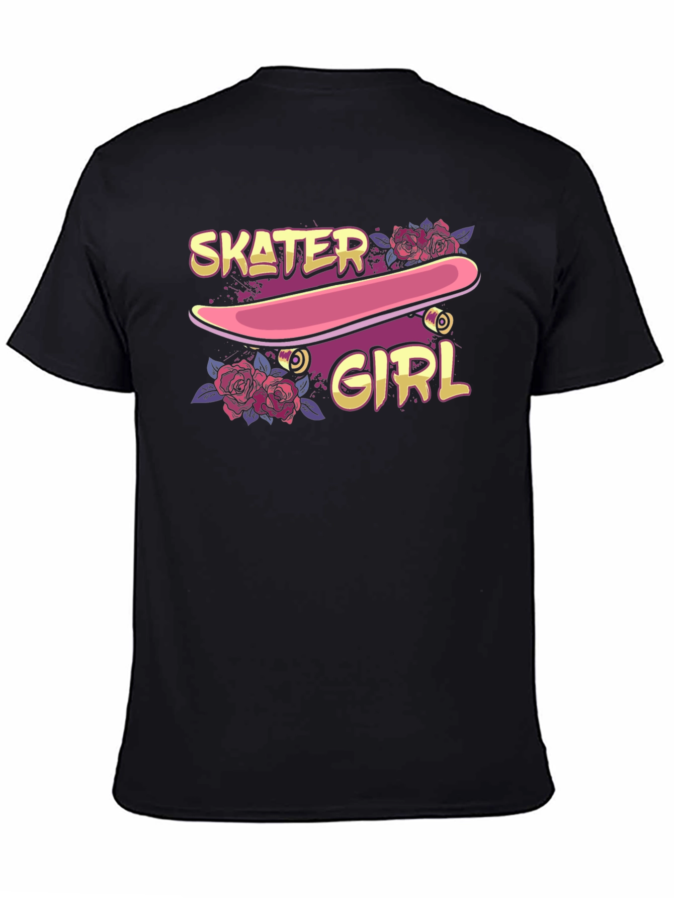 Skater Girl Graphic T-Shirt - Black Crew Neck Tee