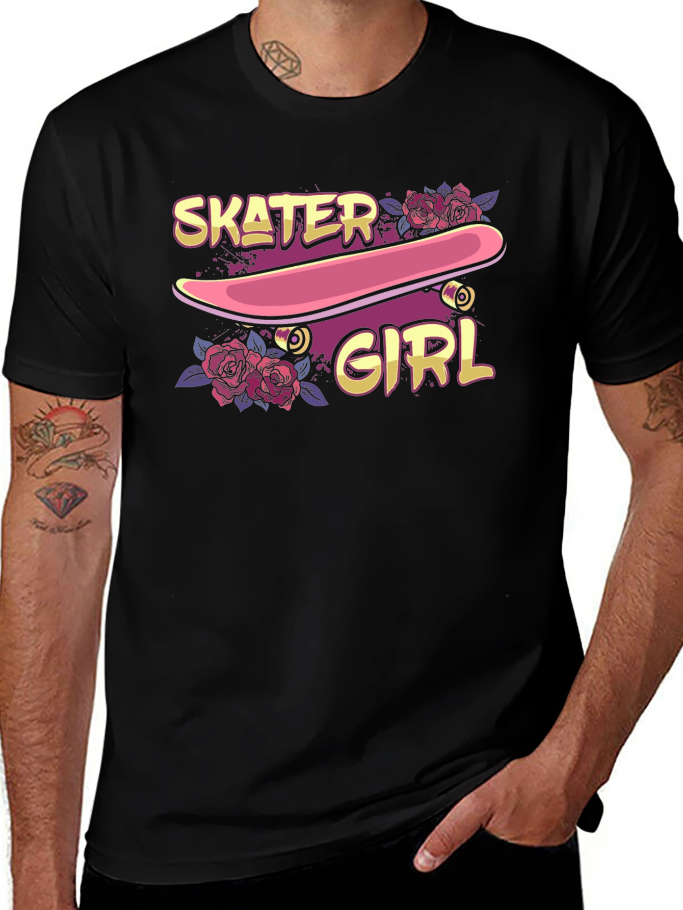Skater Girl Graphic T-Shirt - Black Crew Neck Tee