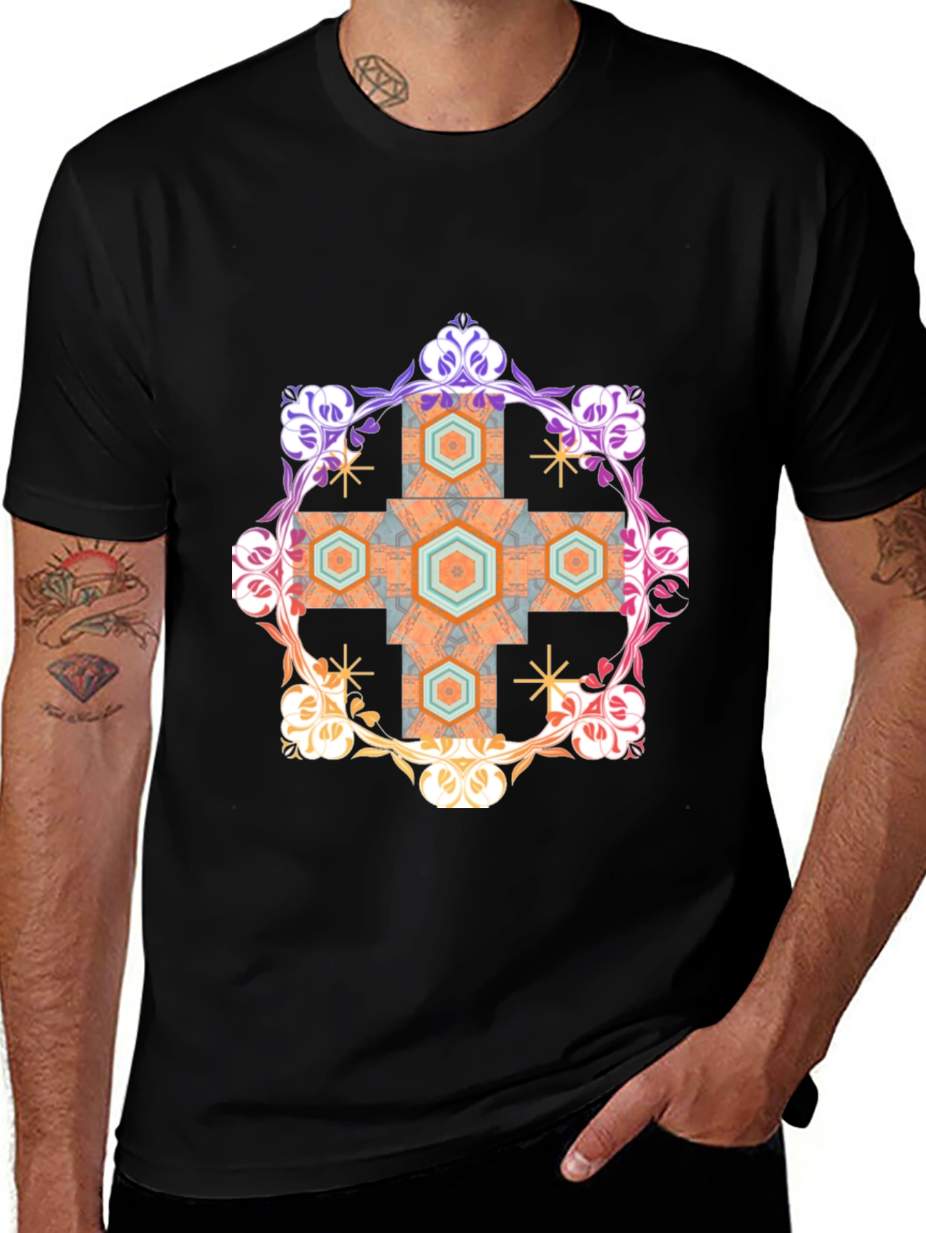 Geometric Ornament Black T-Shirt