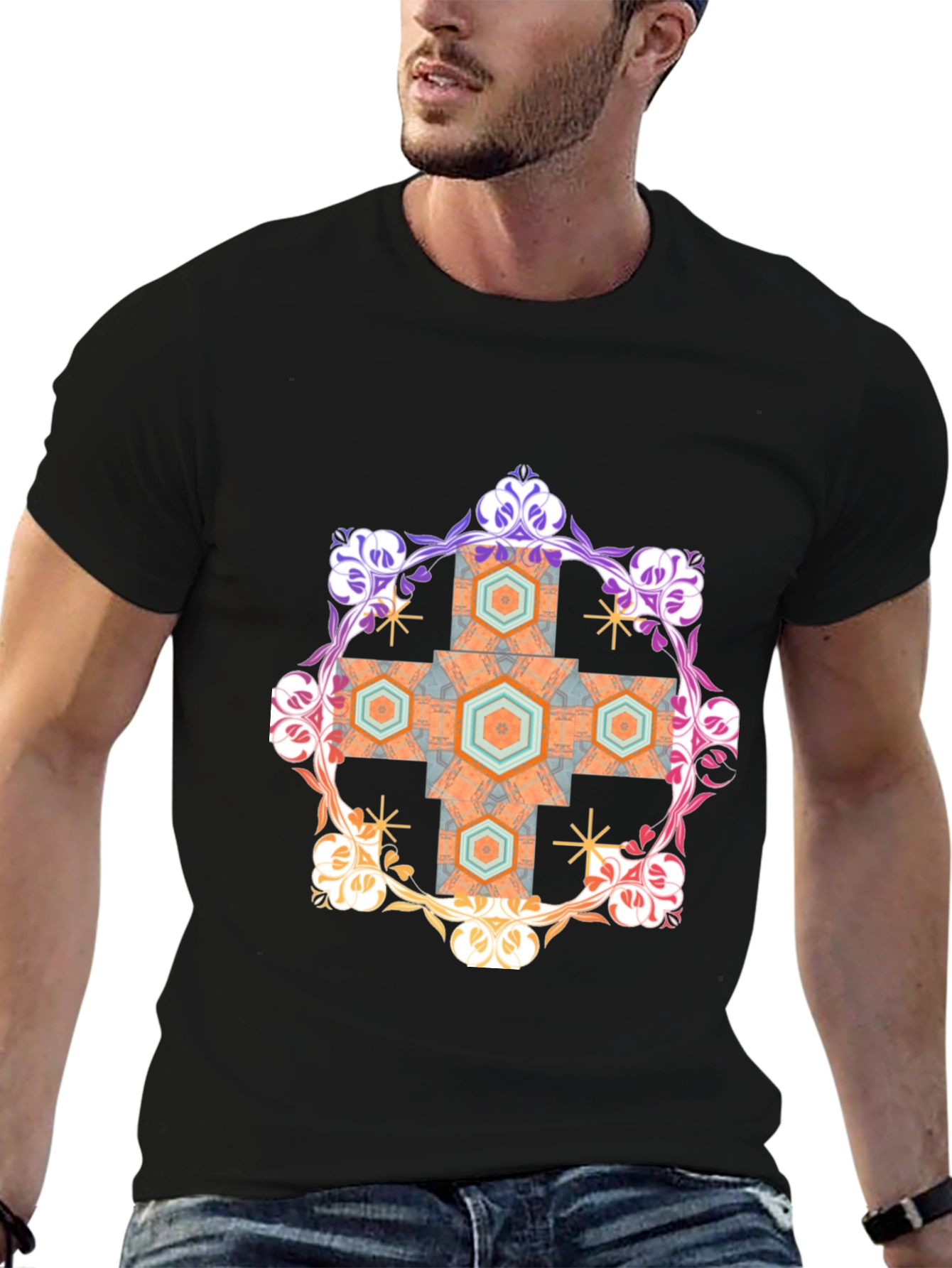 Geometric Ornament Black T-Shirt