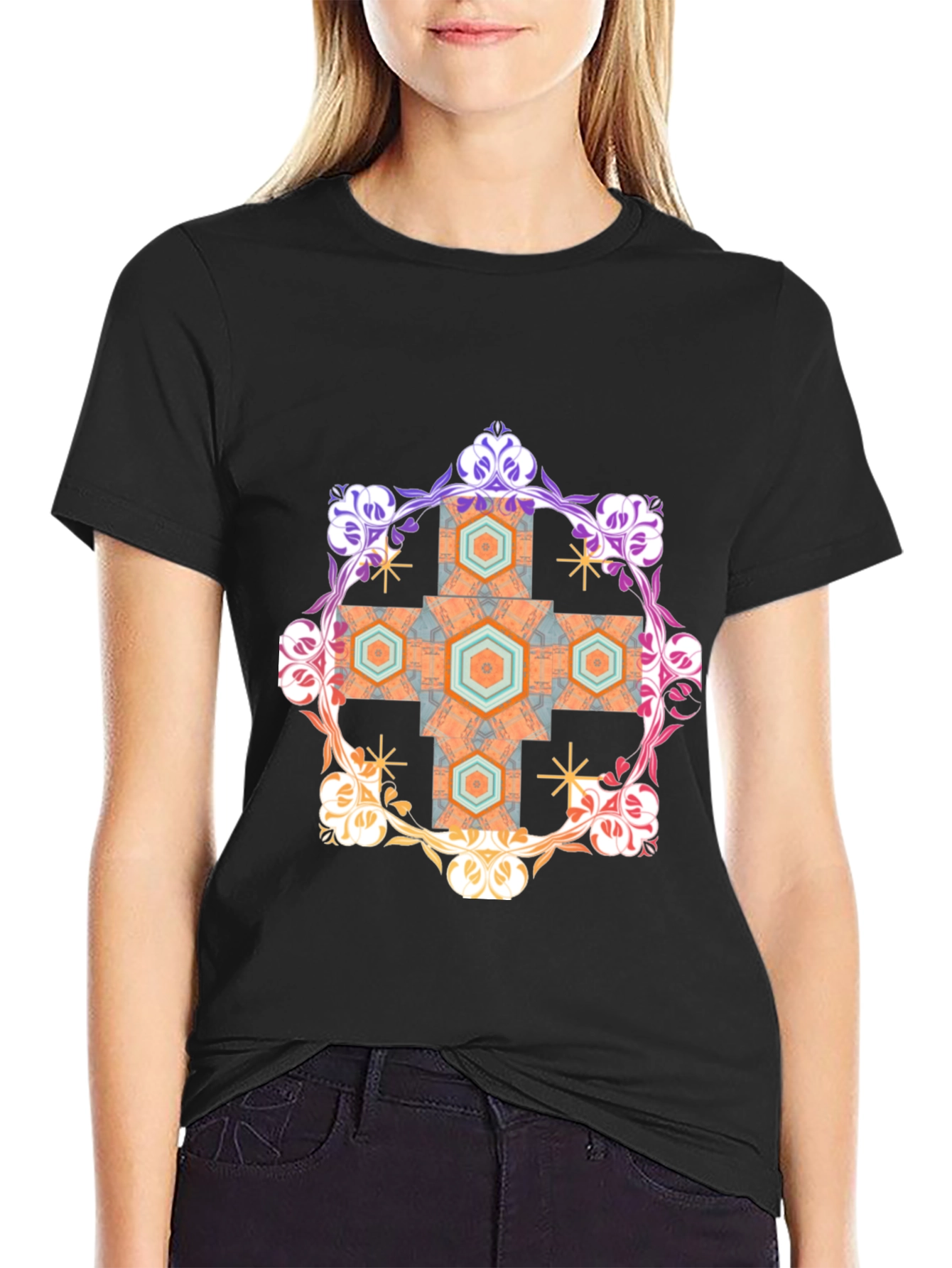 Geometric Ornament Black T-Shirt