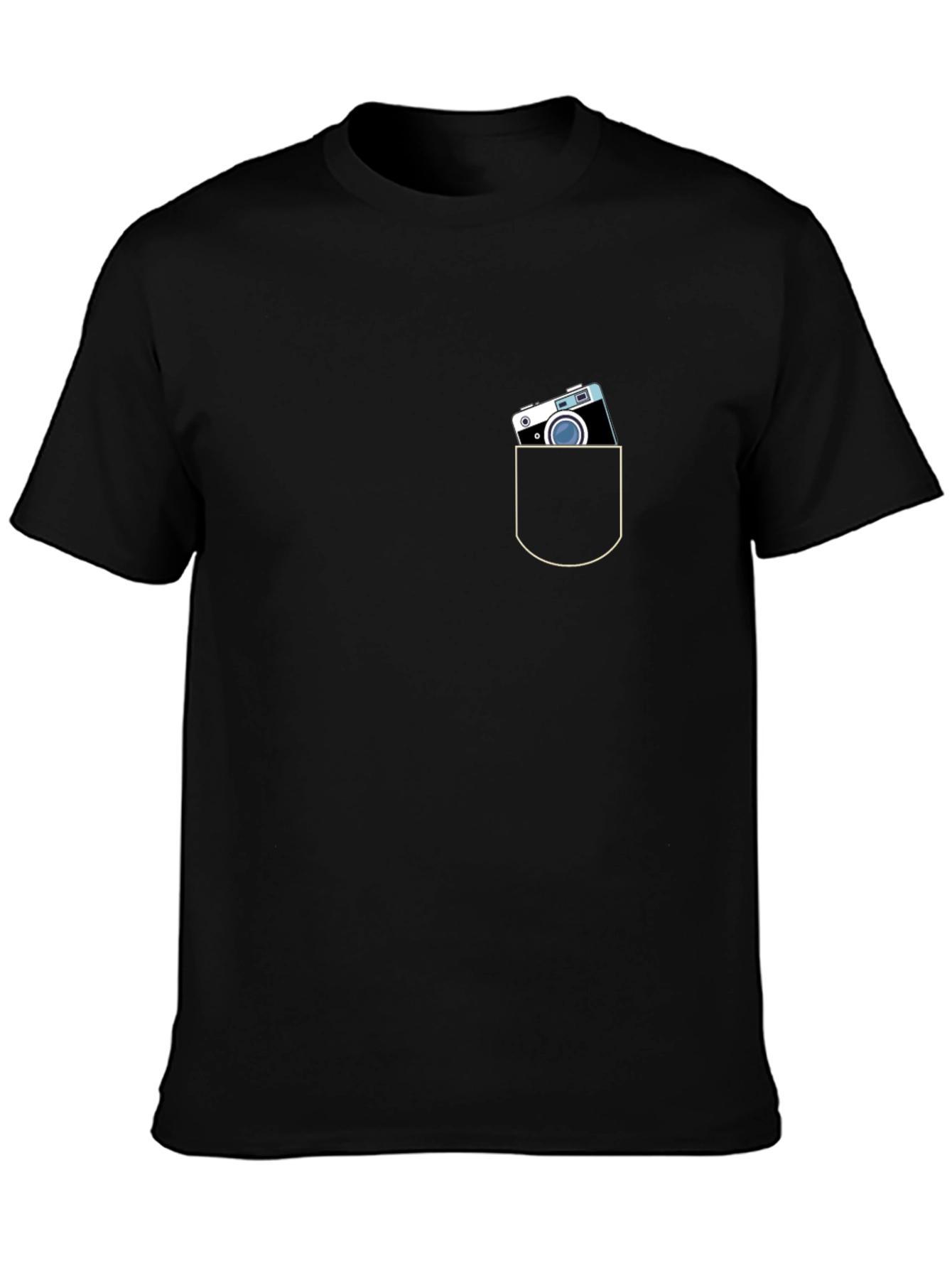 Retro Camera Pocket Black T-Shirt