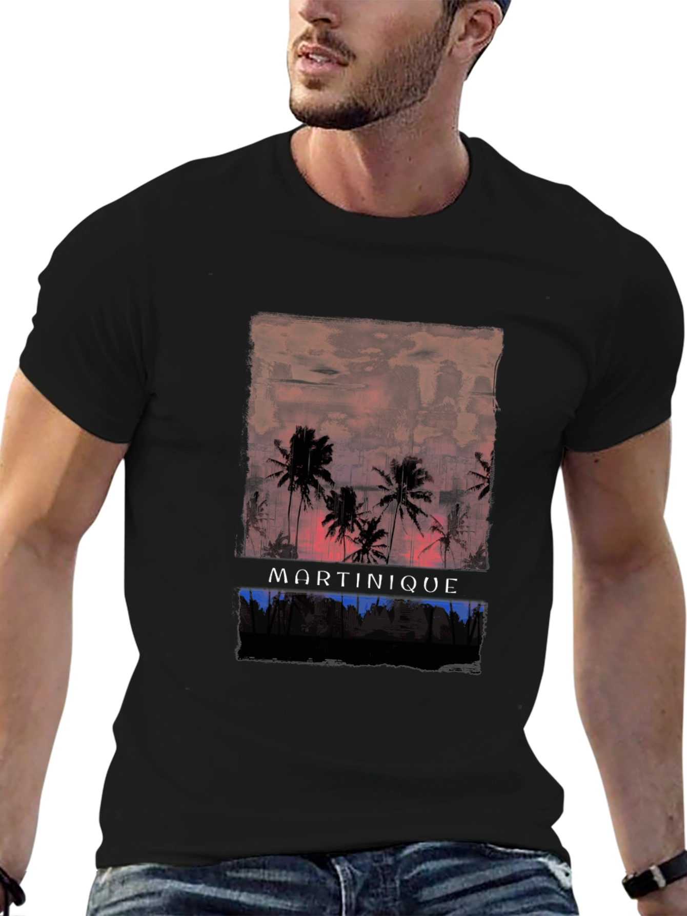 Martinique Palm Tree Sunset Graphic Tee