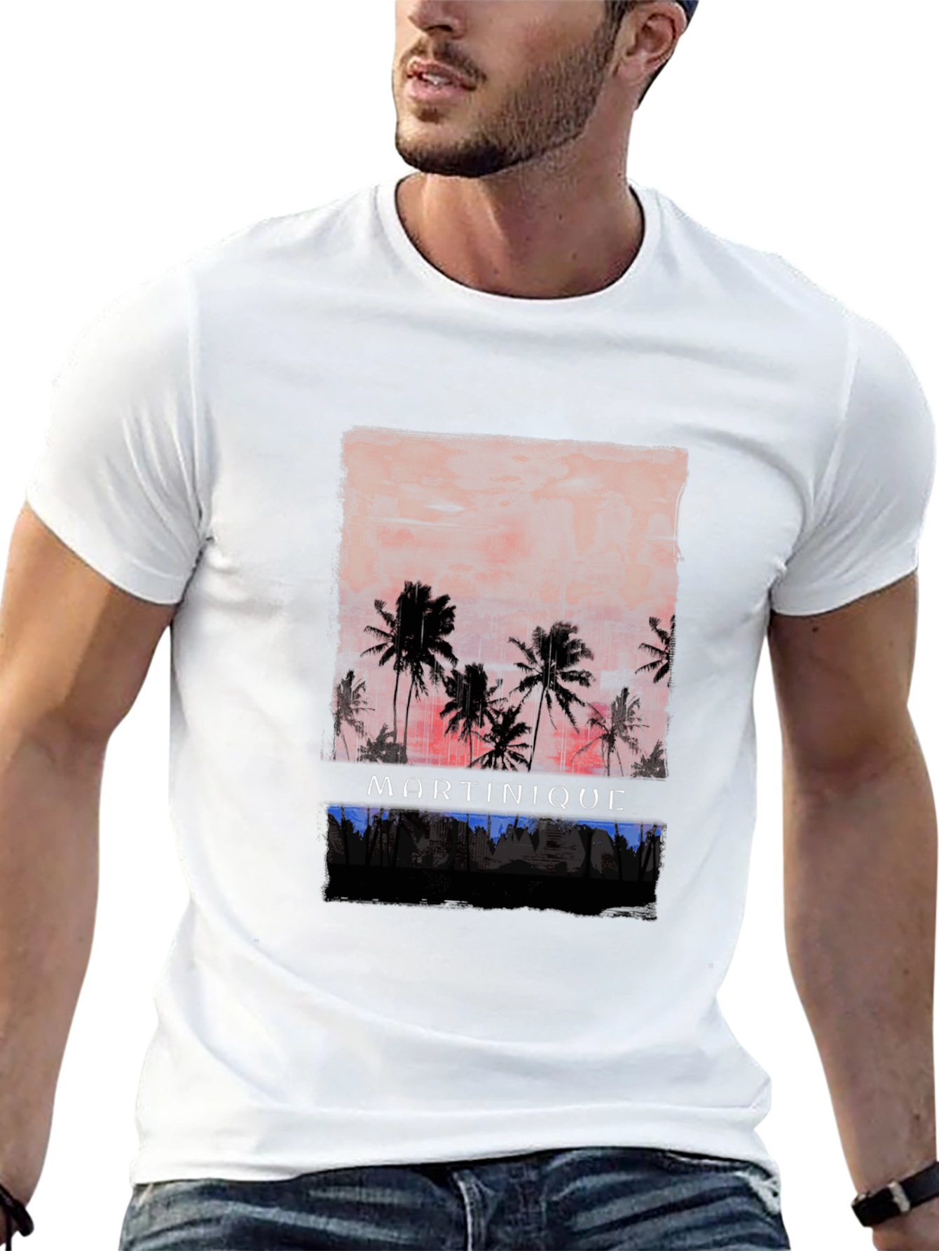 Martinique Palm Tree Sunset Graphic Tee