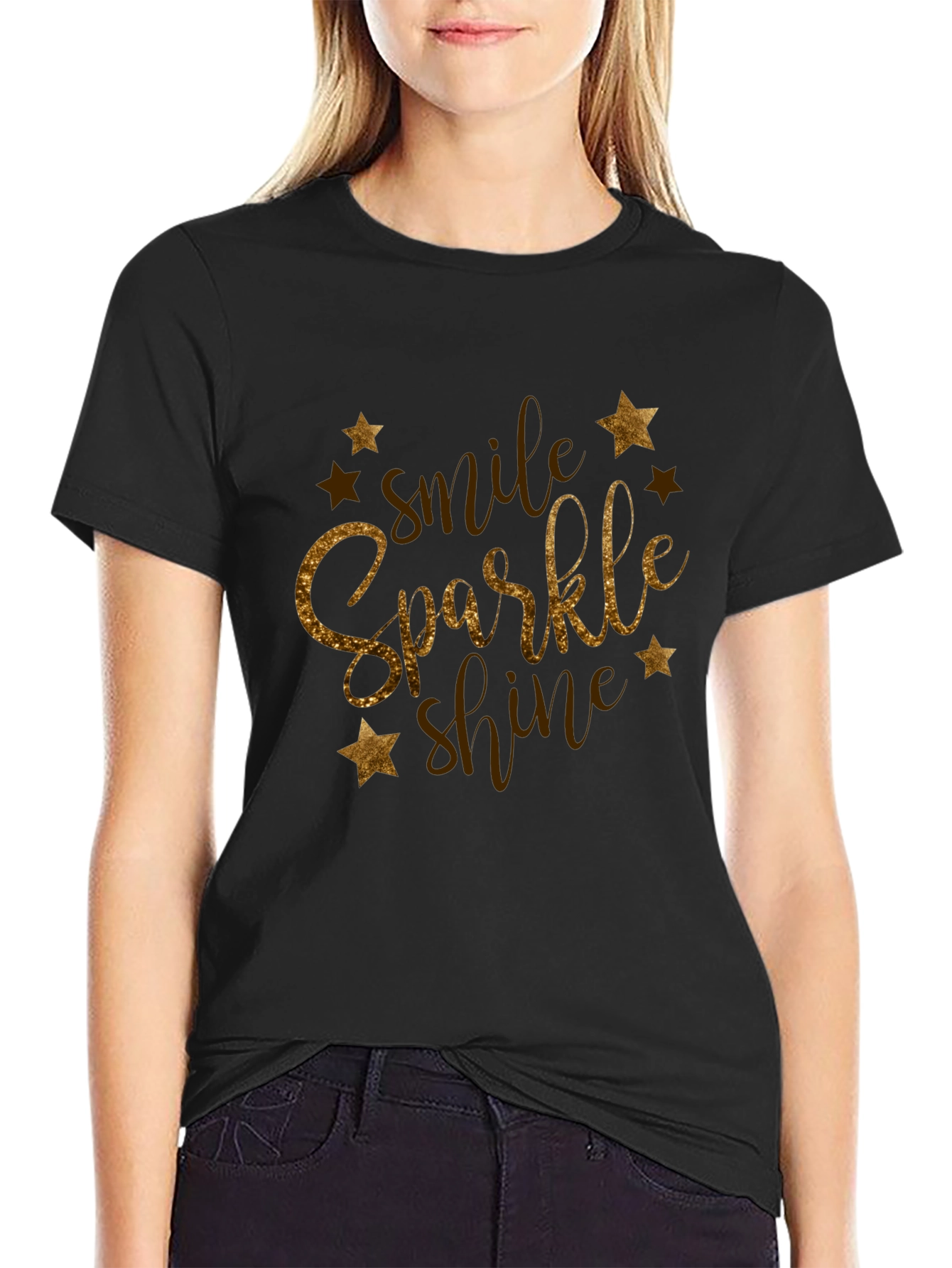 Smile Sparkle Shine Black Graphic Tee