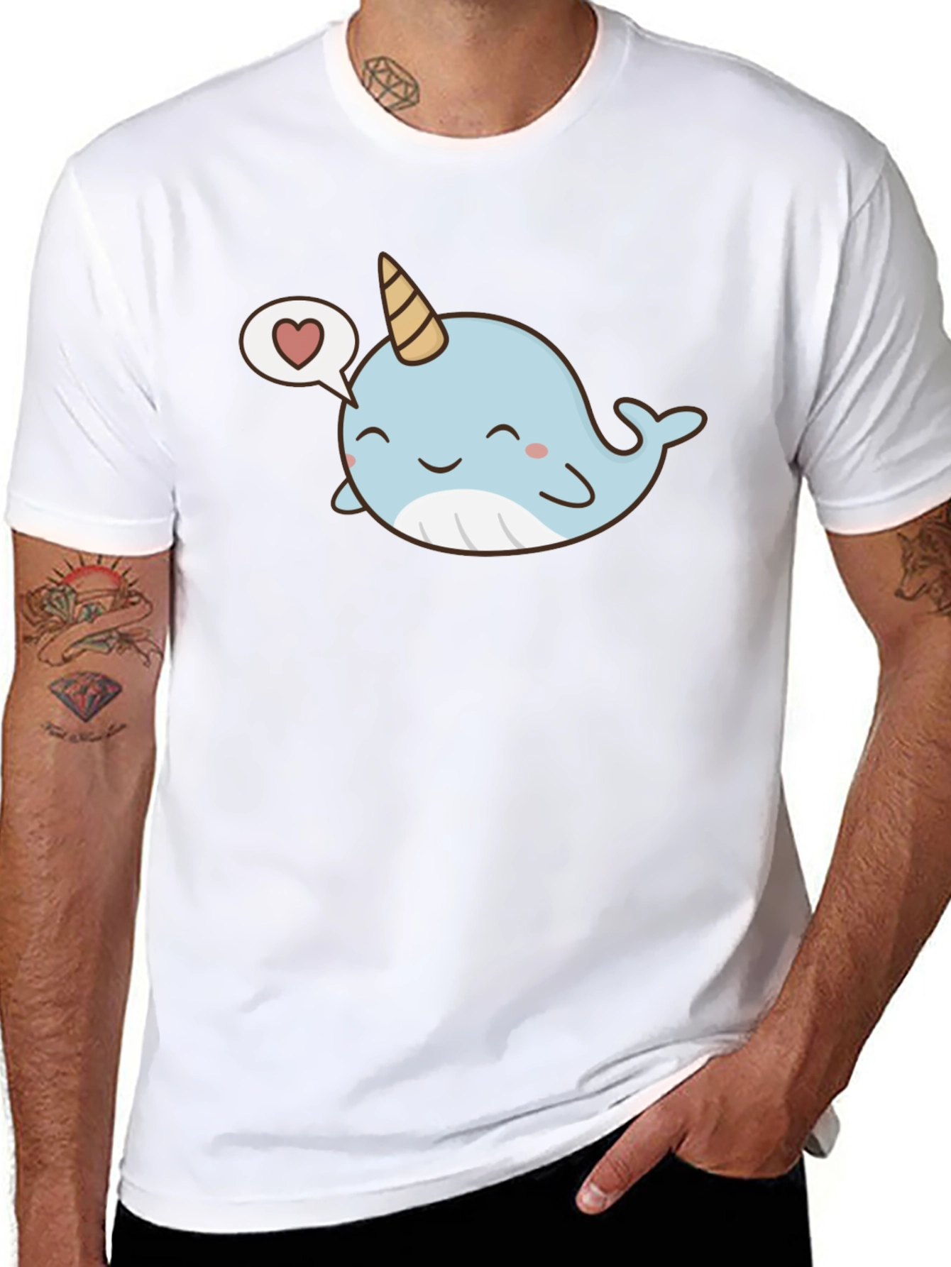 Cute Narwhal Love Black T-Shirt