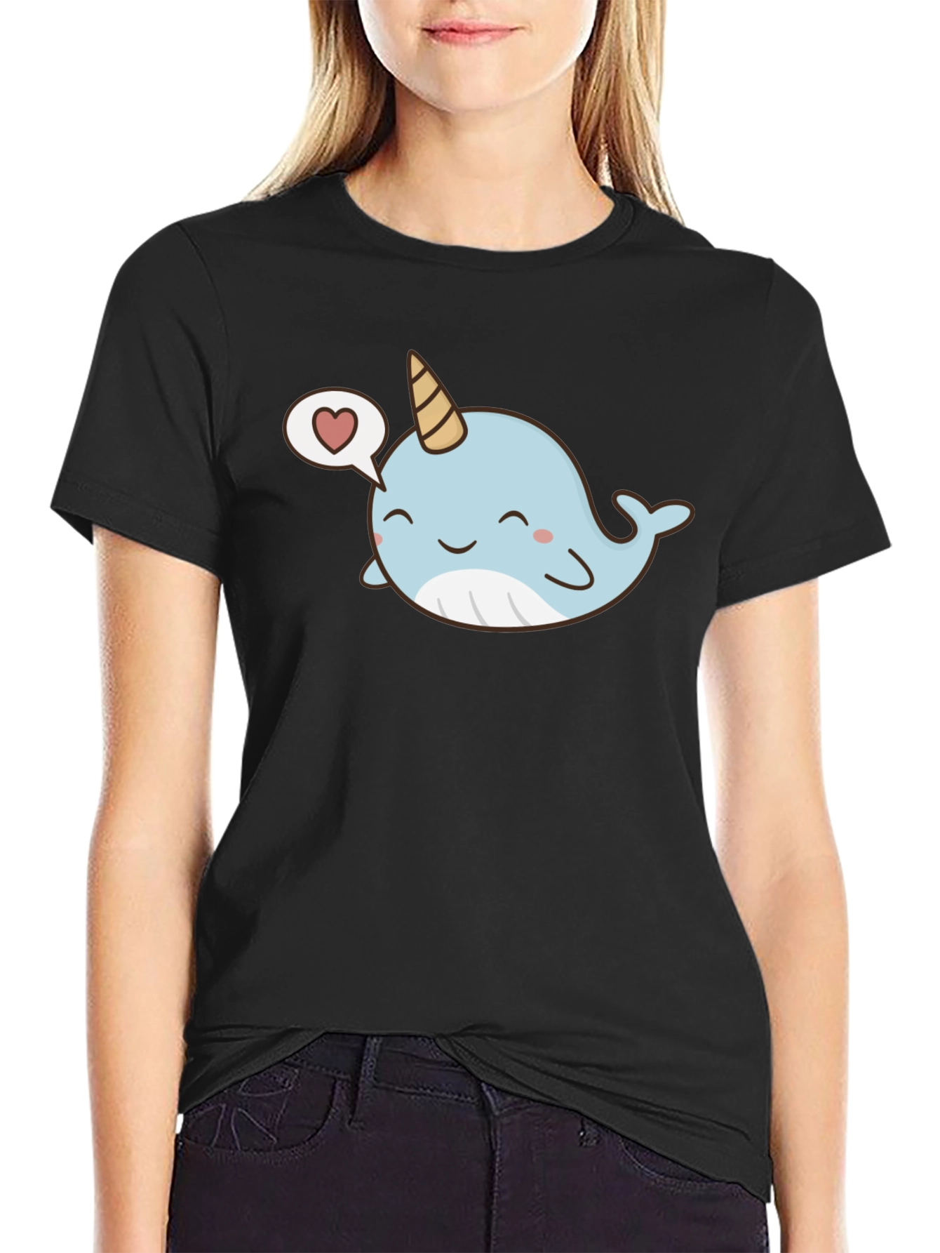 Cute Narwhal Love Black T-Shirt