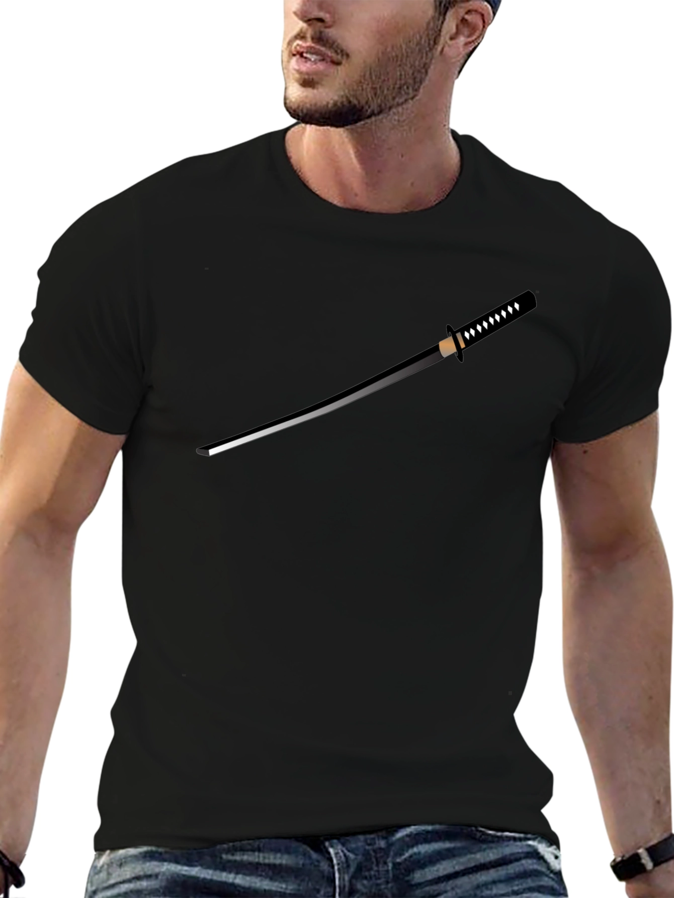 Katana Graphic T-Shirt - Black Crew Neck Tee