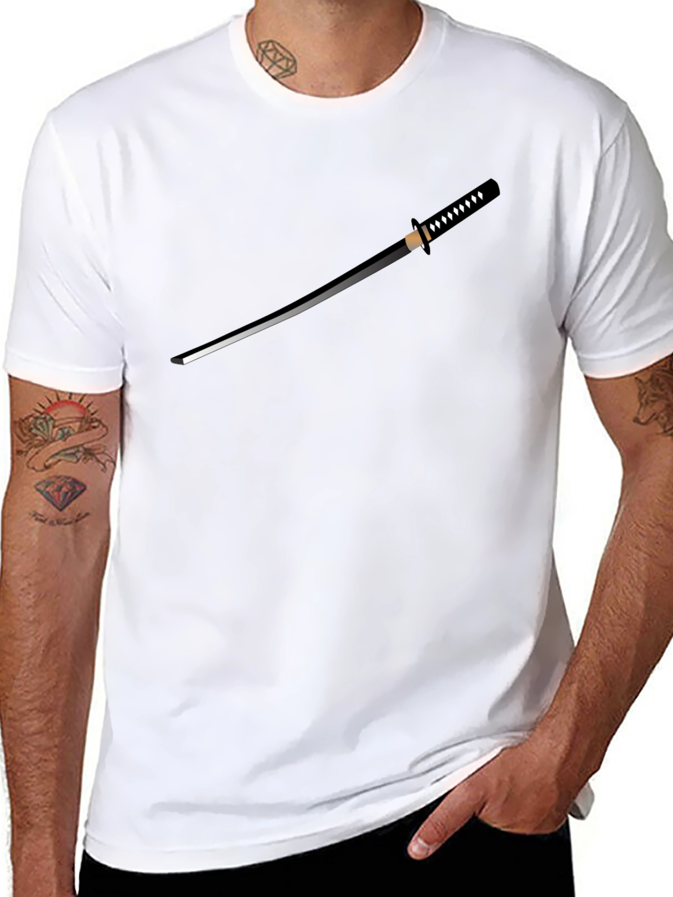 Katana Graphic T-Shirt - Black Crew Neck Tee