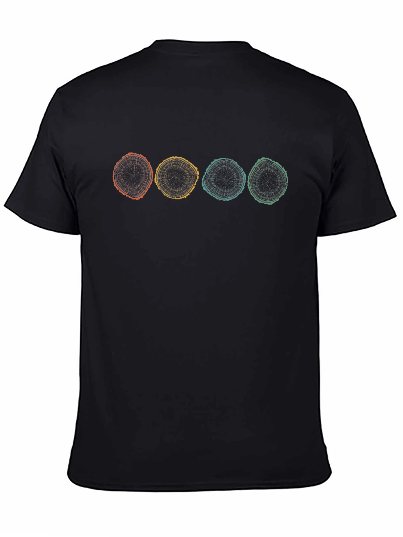 Retro Tree Ring Graphic Tee - Black Cotton Shirt