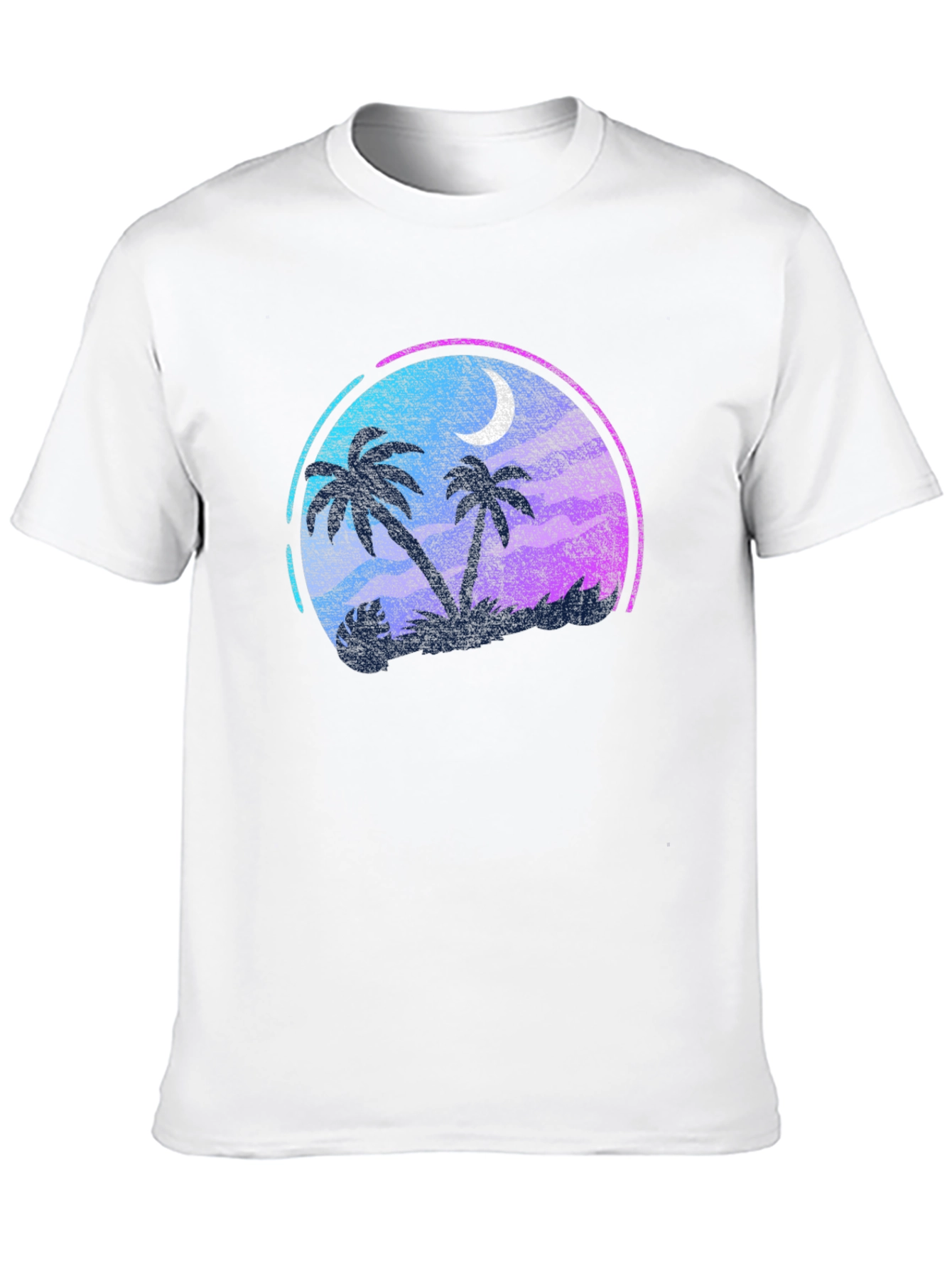 Tropical Palm Tree Moon Graphic Black T-Shirt