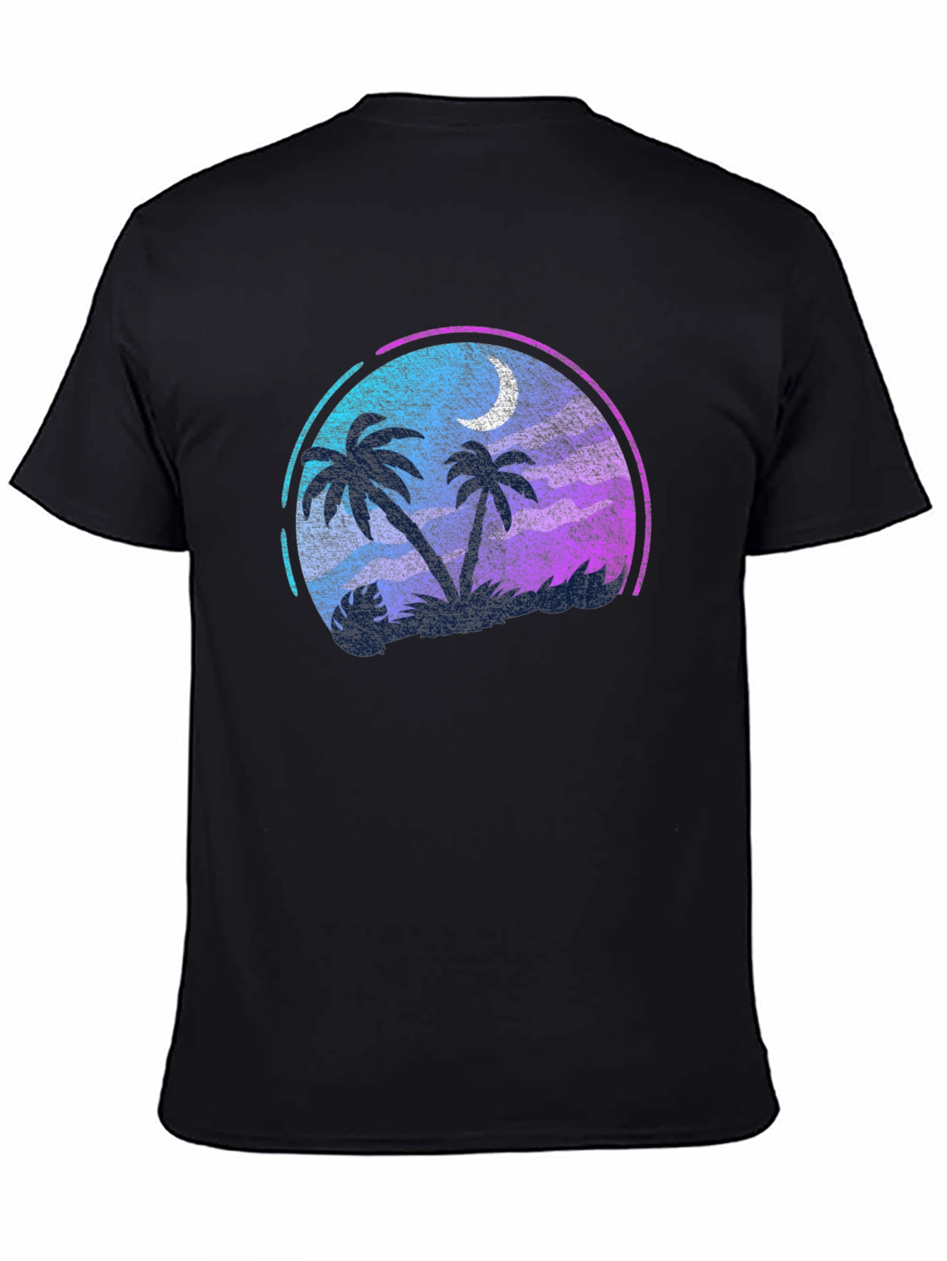 Tropical Palm Tree Moon Graphic Black T-Shirt