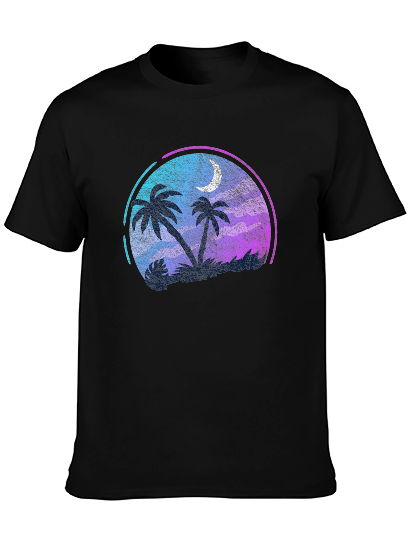 Tropical Palm Tree Moon Graphic Black T-Shirt