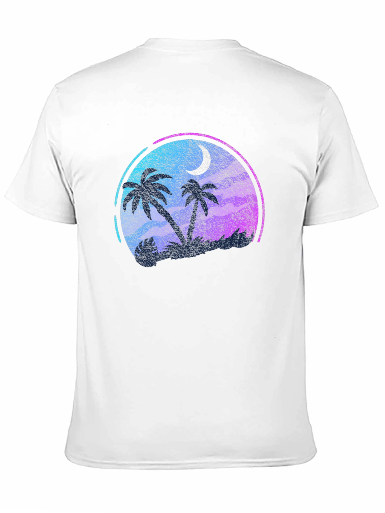 Tropical Palm Tree Moon Graphic Black T-Shirt