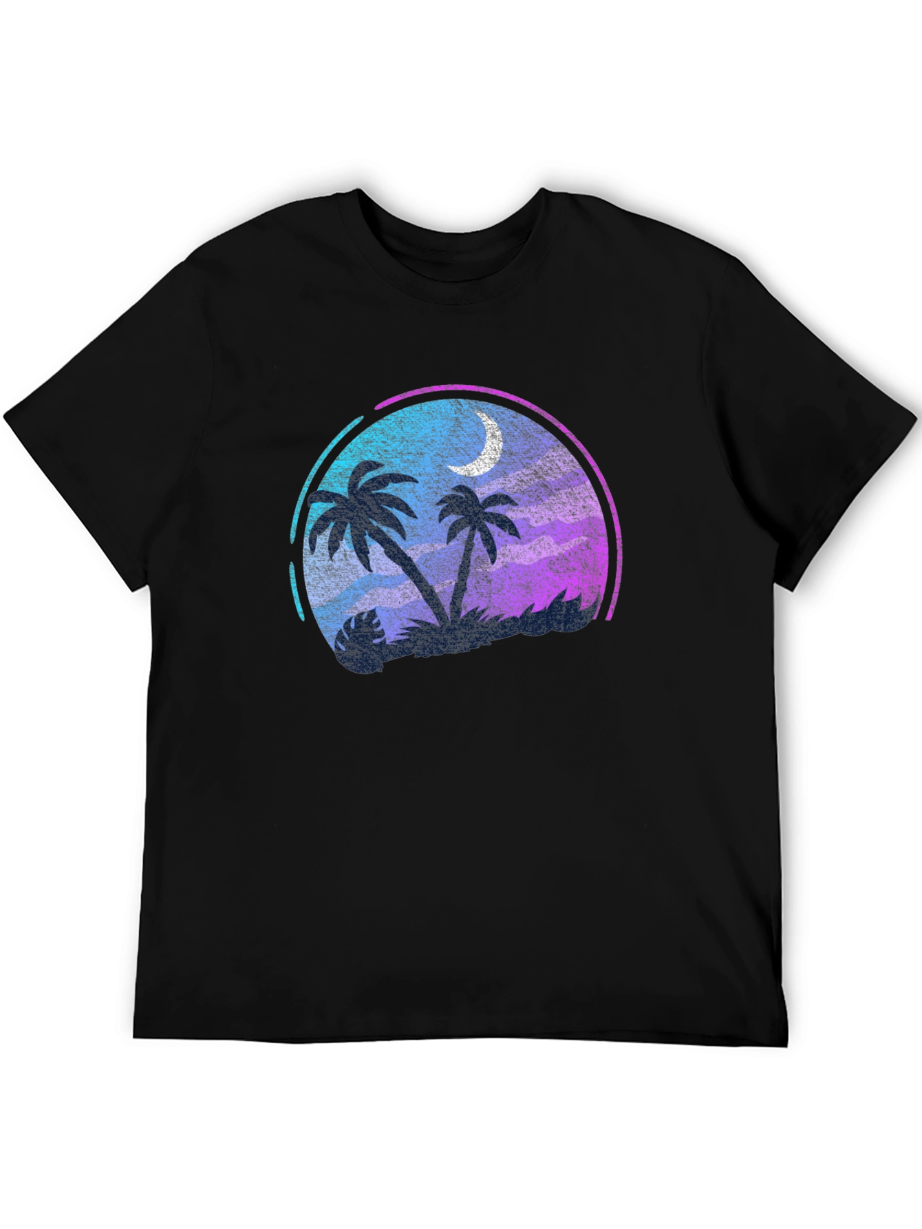 Tropical Palm Tree Moon Graphic Black T-Shirt