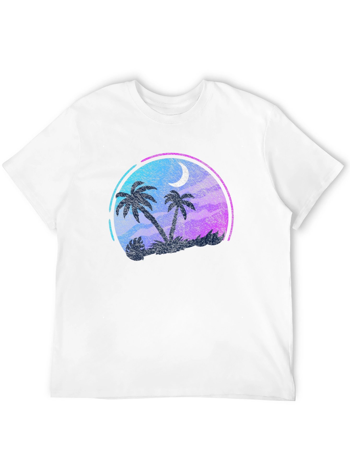 Tropical Palm Tree Moon Graphic Black T-Shirt
