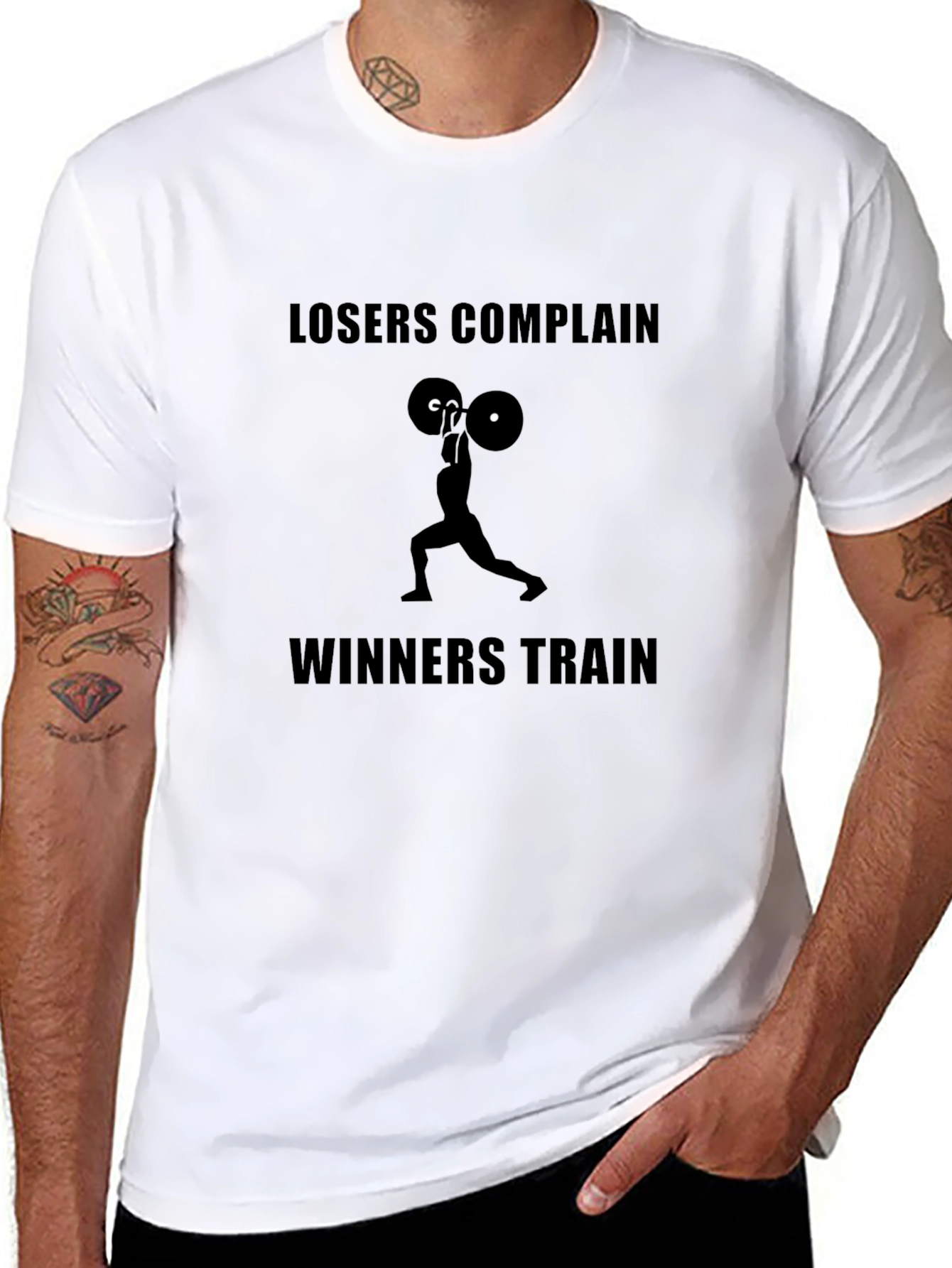 Motivational Workout T-Shirt - Losers Complain Winners Train