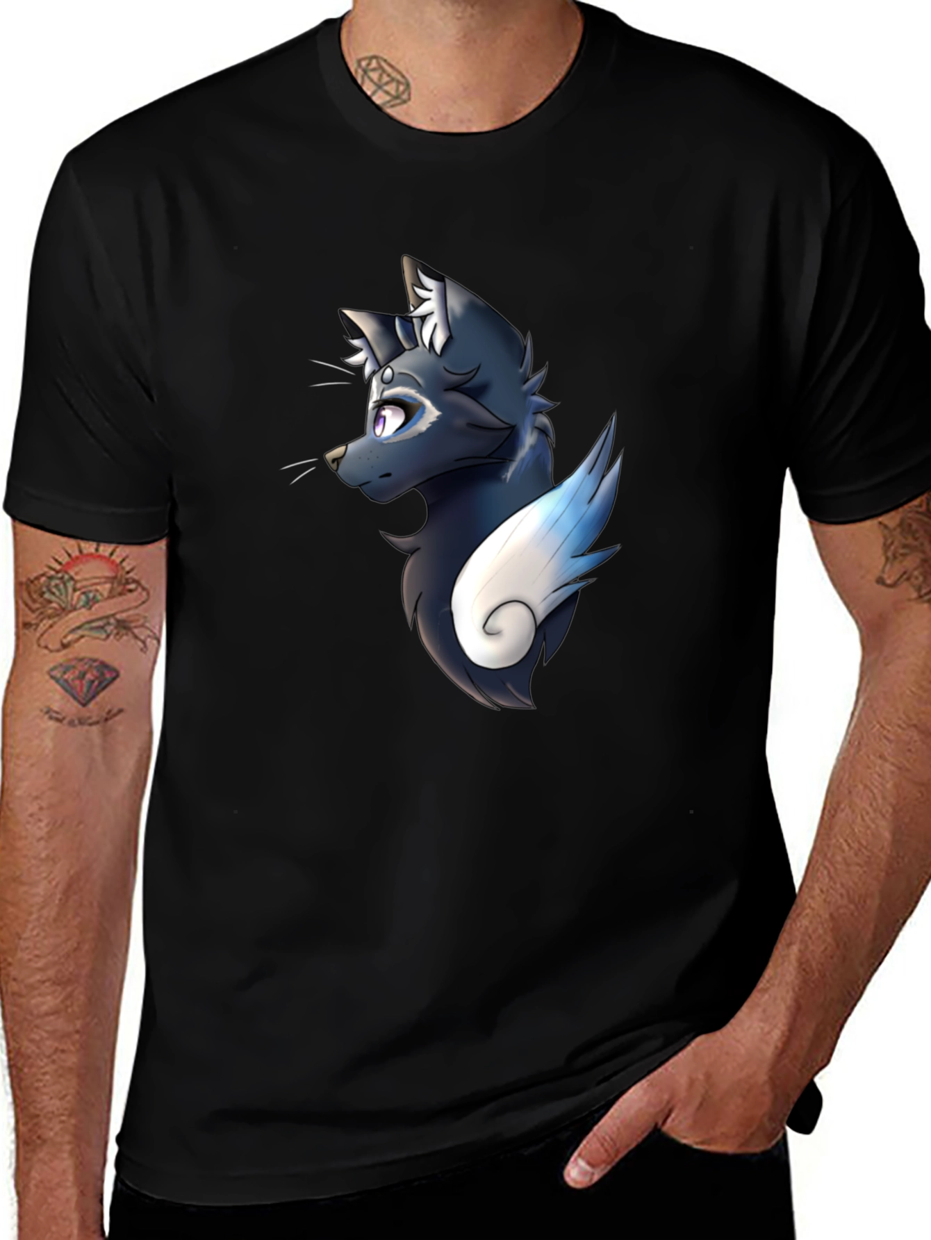 Black Tee with Artistic Animal Graphic