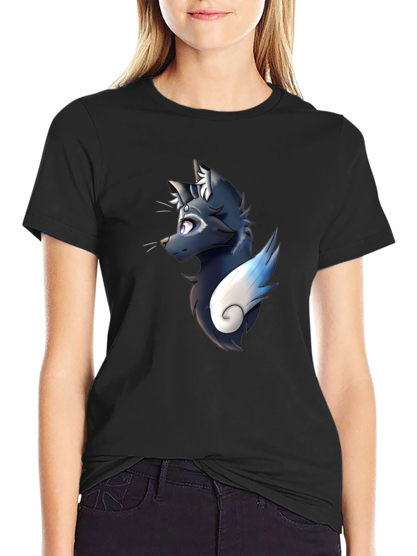 Black Tee with Artistic Animal Graphic