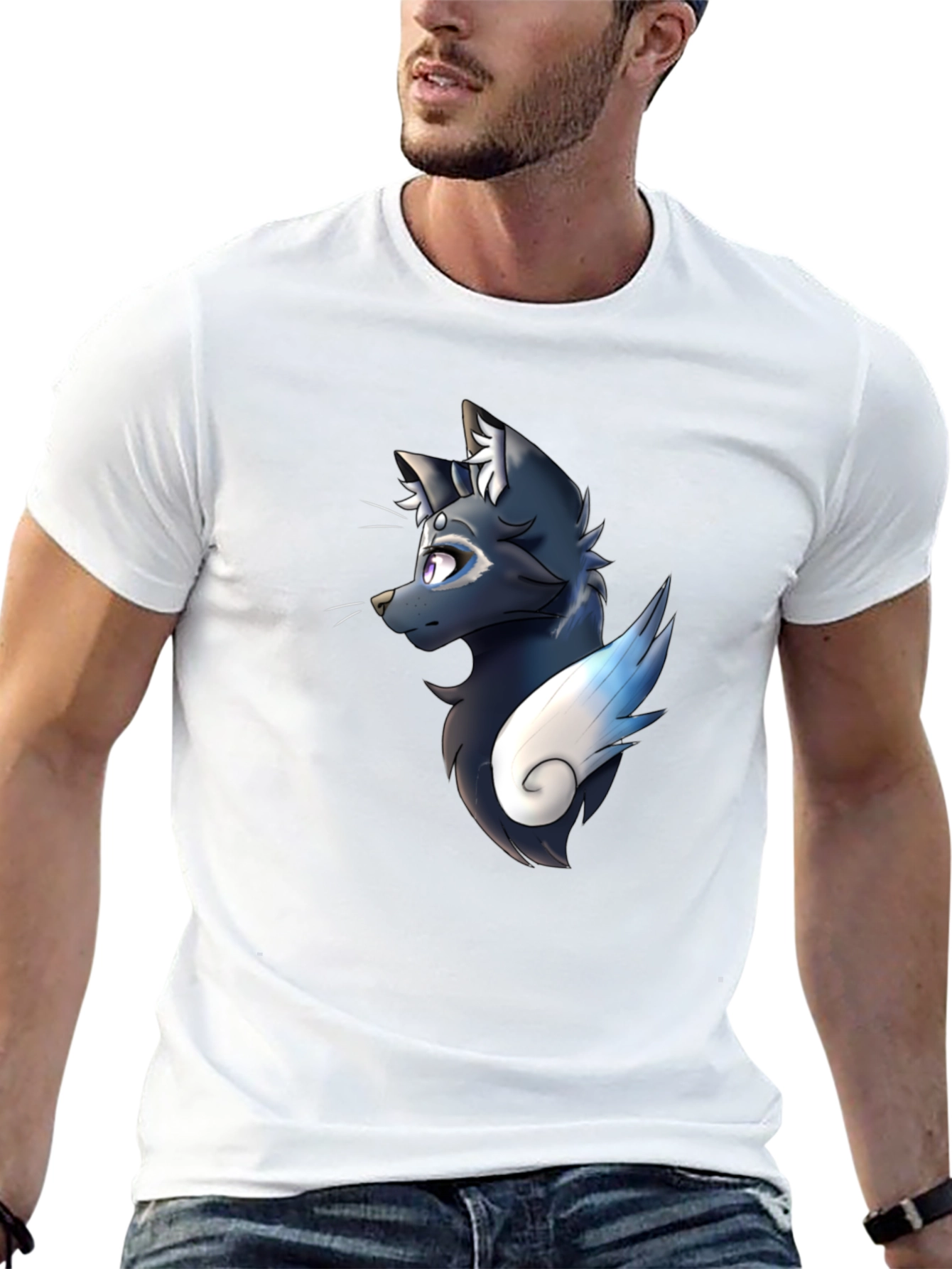 Black Tee with Artistic Animal Graphic