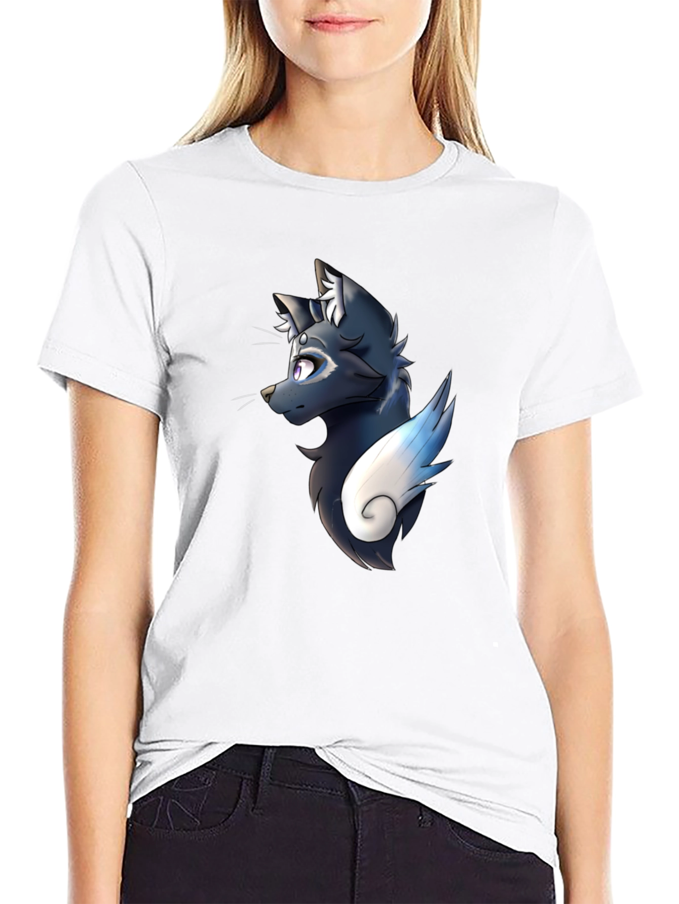 Black Tee with Artistic Animal Graphic
