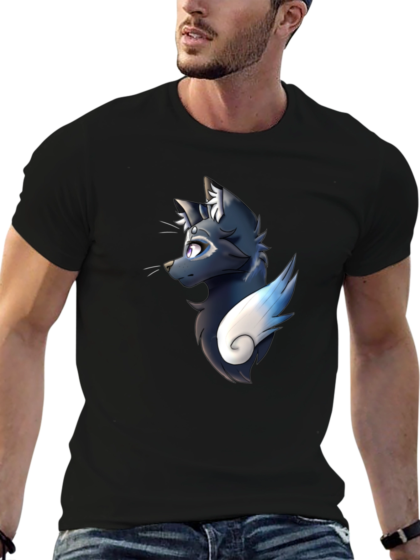 Black Tee with Artistic Animal Graphic
