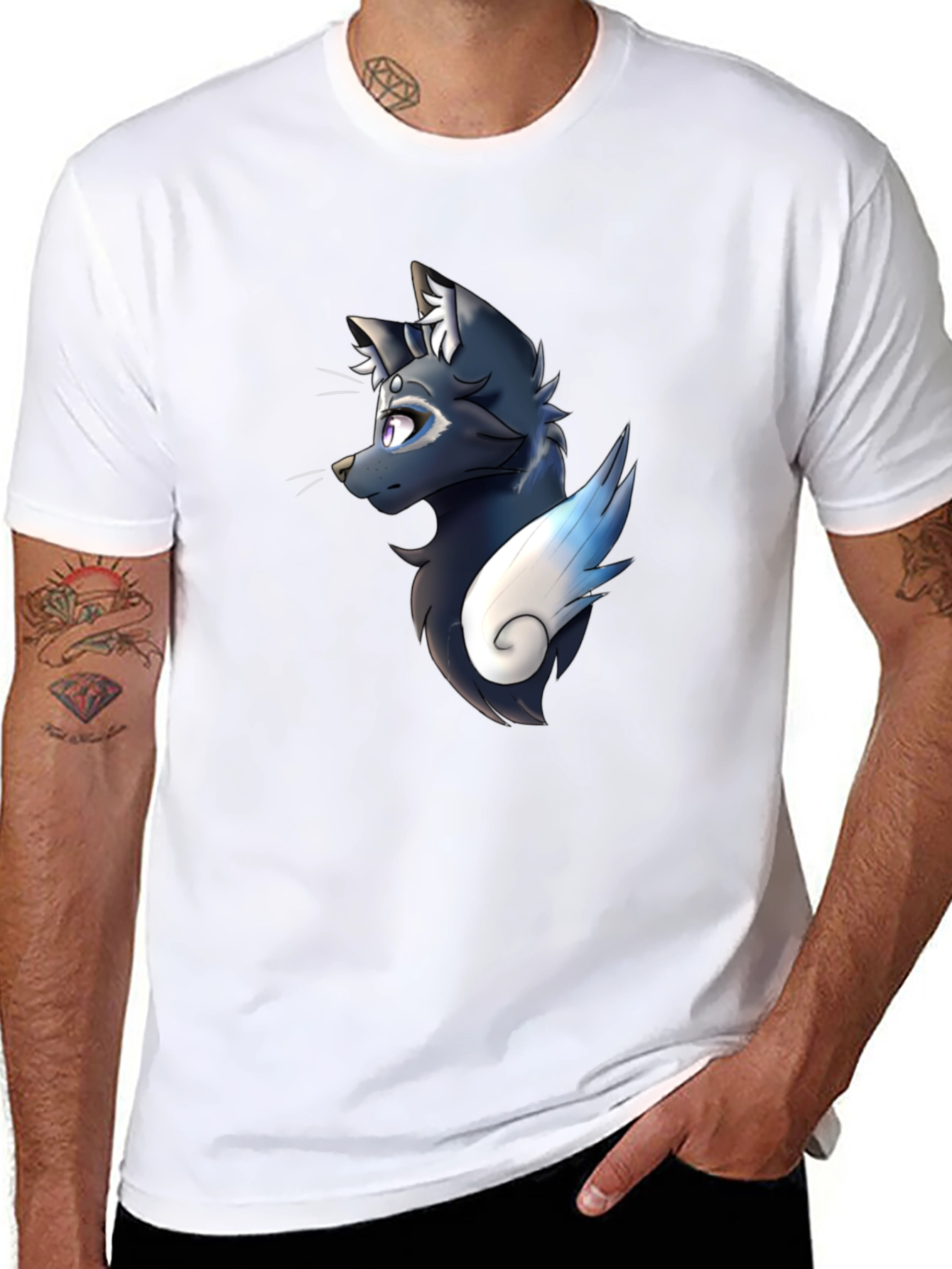 Black Tee with Artistic Animal Graphic