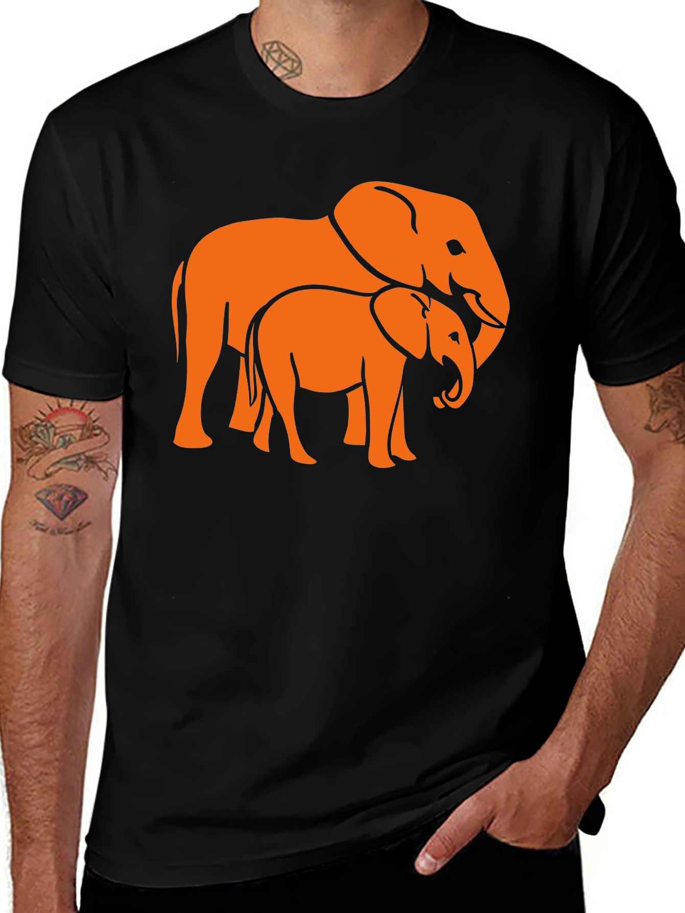 Elephant Family Graphic Tee - Stylish Black T-Shirt